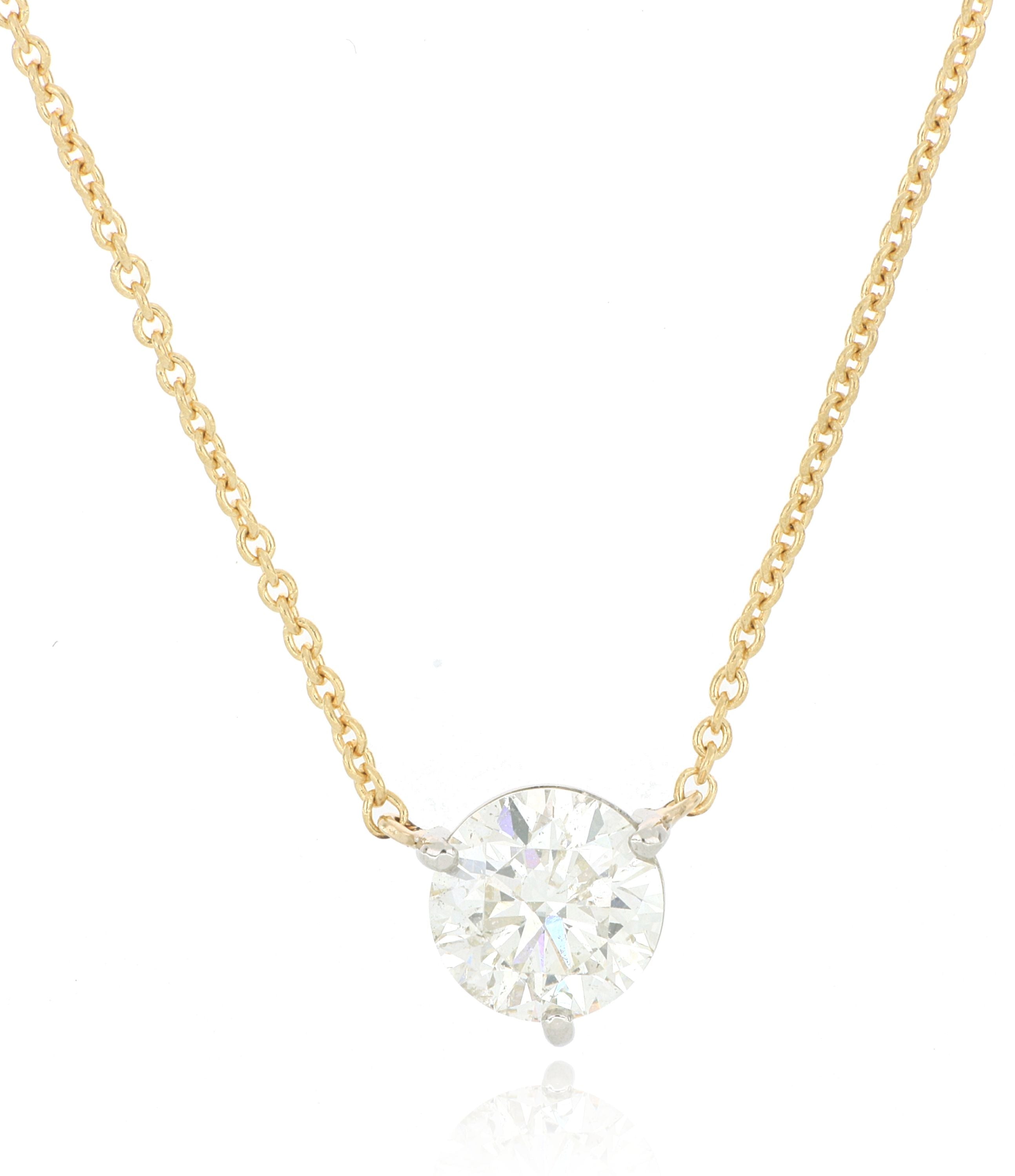 18k Yellow Gold and Platinum Signature Solitaire Necklace