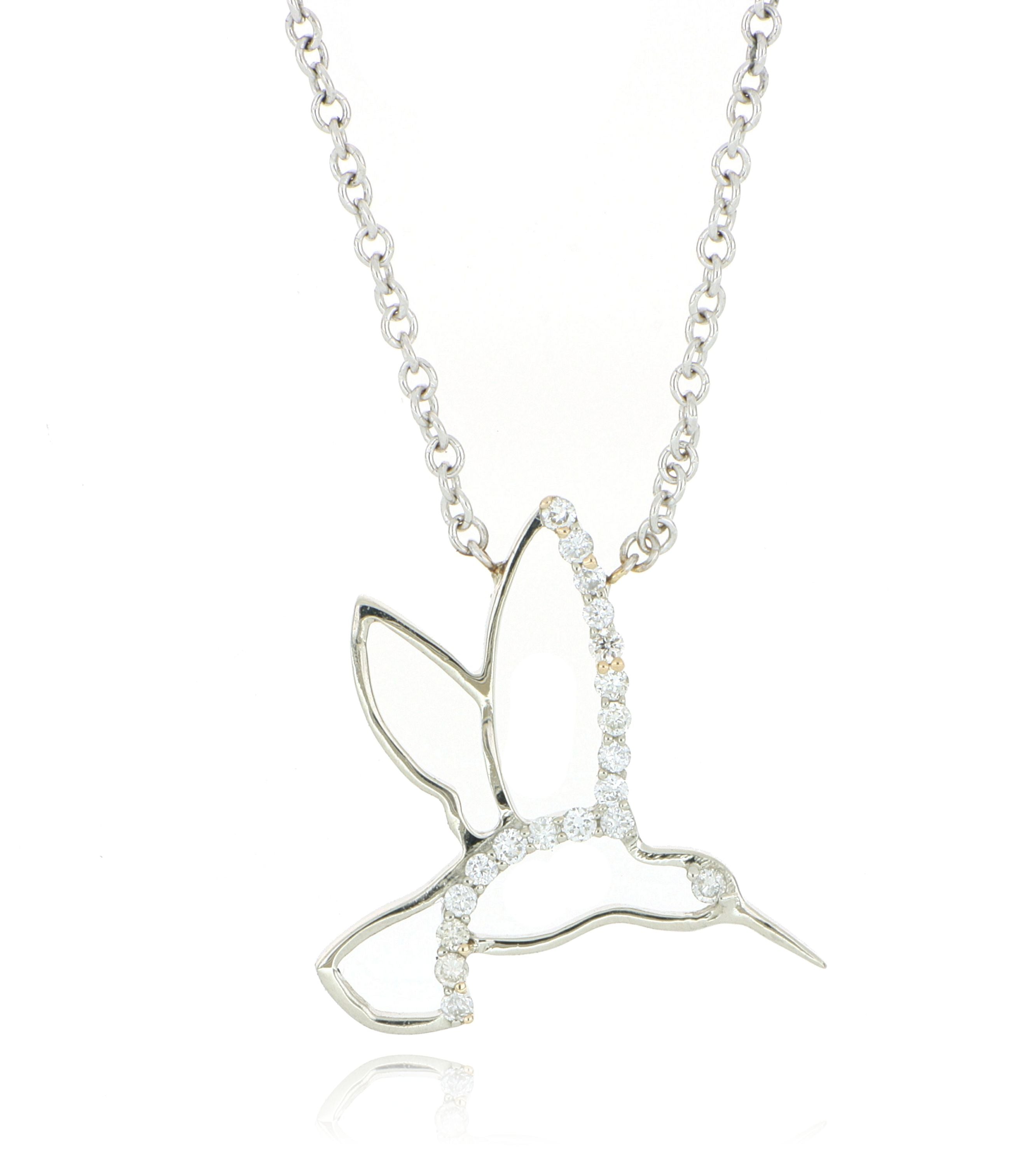 18k White Gold Diamond Accented Humming Bird Necklace