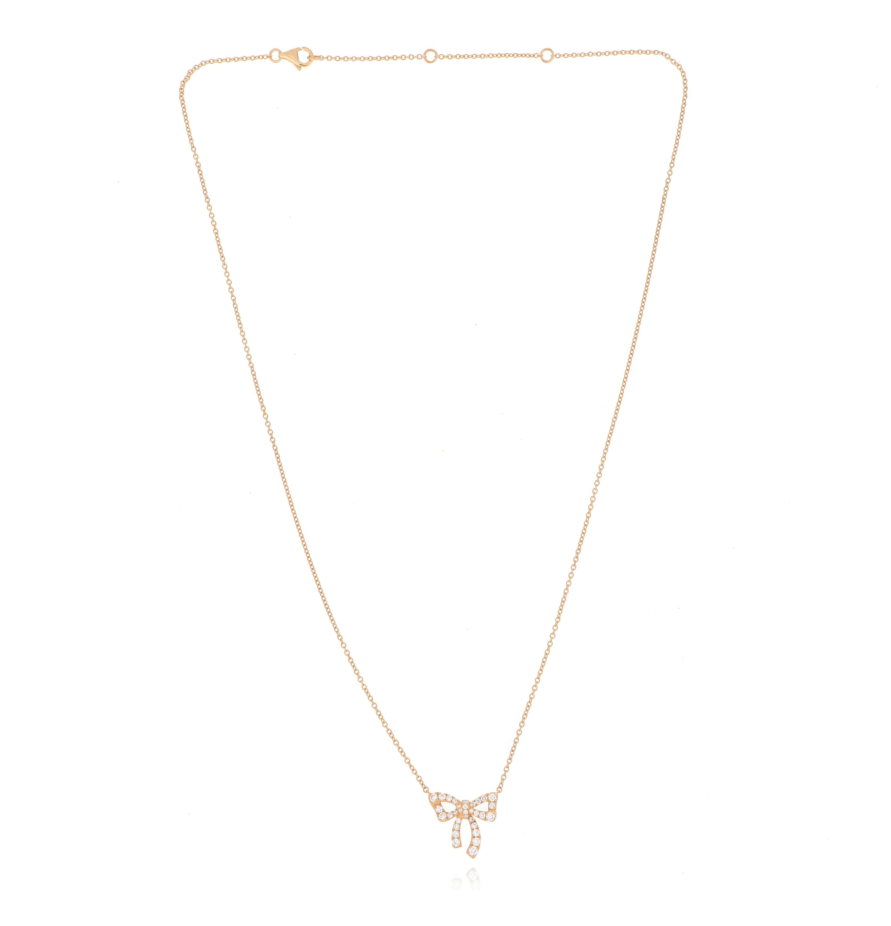 18k Rose Gold Diamond Accented Bow Necklace