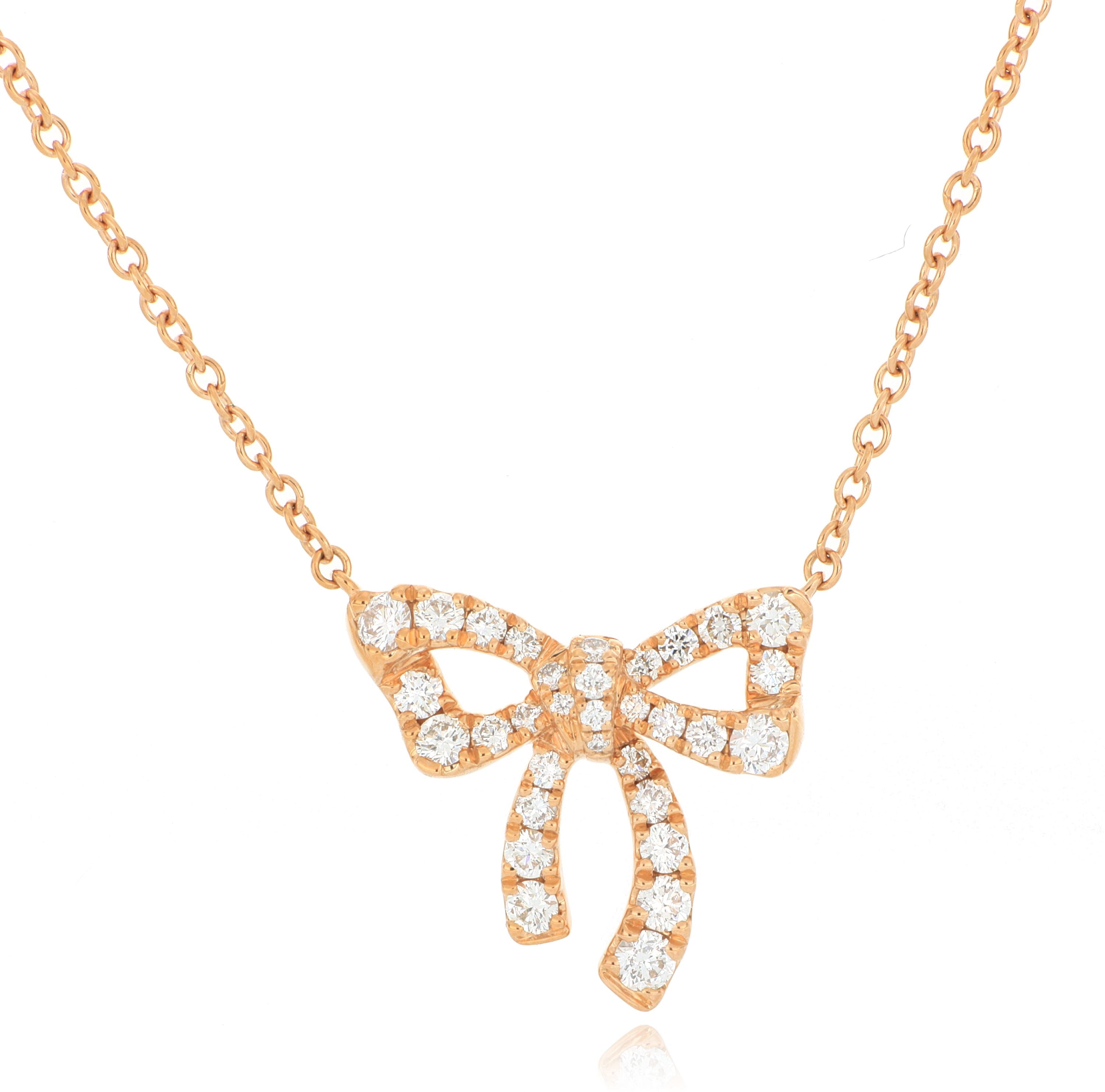 18k Rose Gold Diamond Accented Bow Necklace