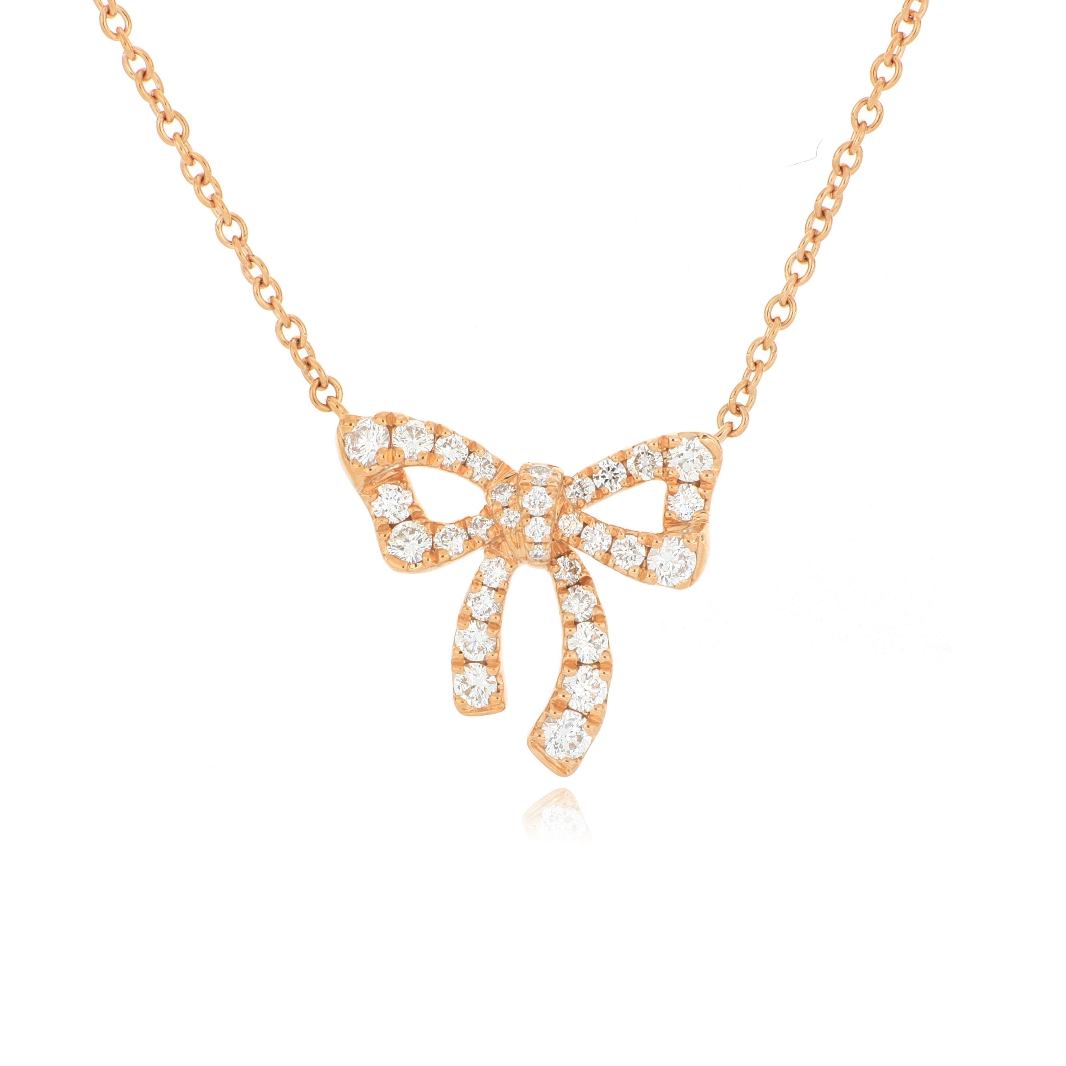 18k Rose Gold Diamond Accented Bow Necklace