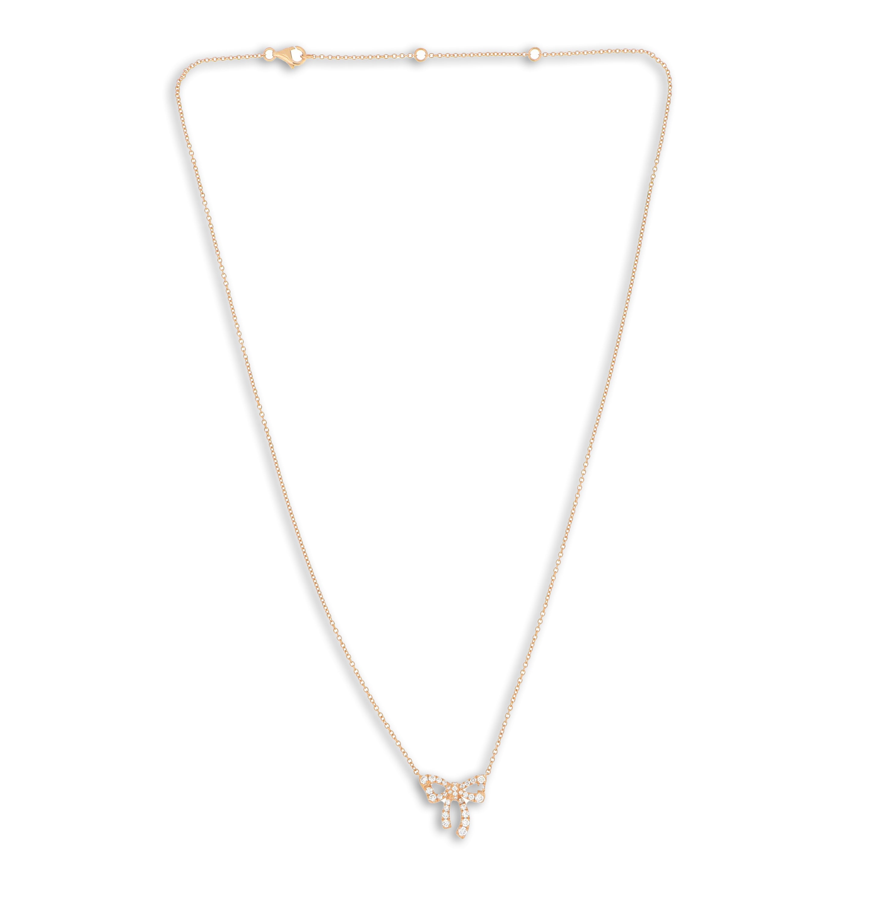 18k Rose Gold Diamond Accented Bow Necklace