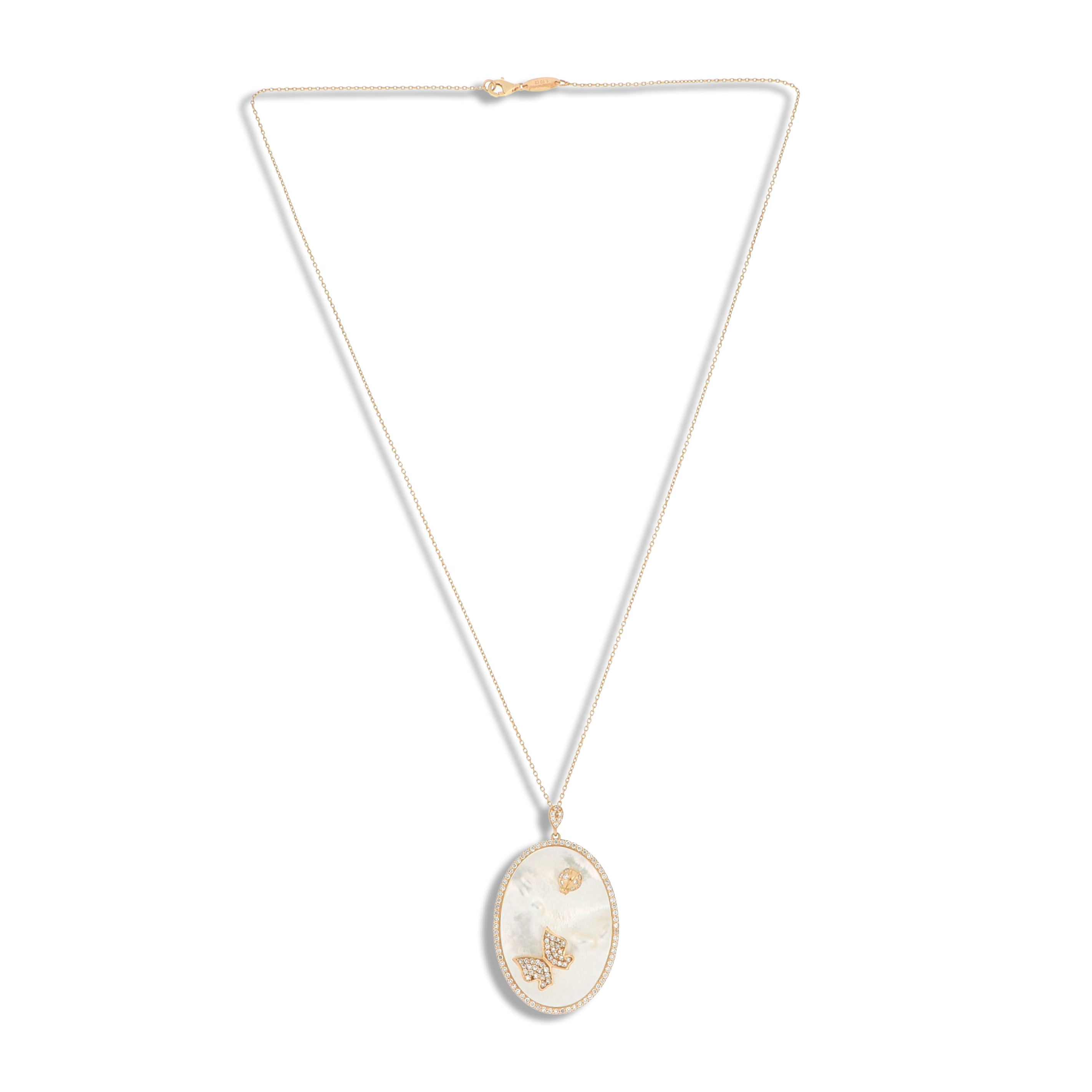 14k Rose Gold Mother of Pear and Diamond Butterfly Necklace