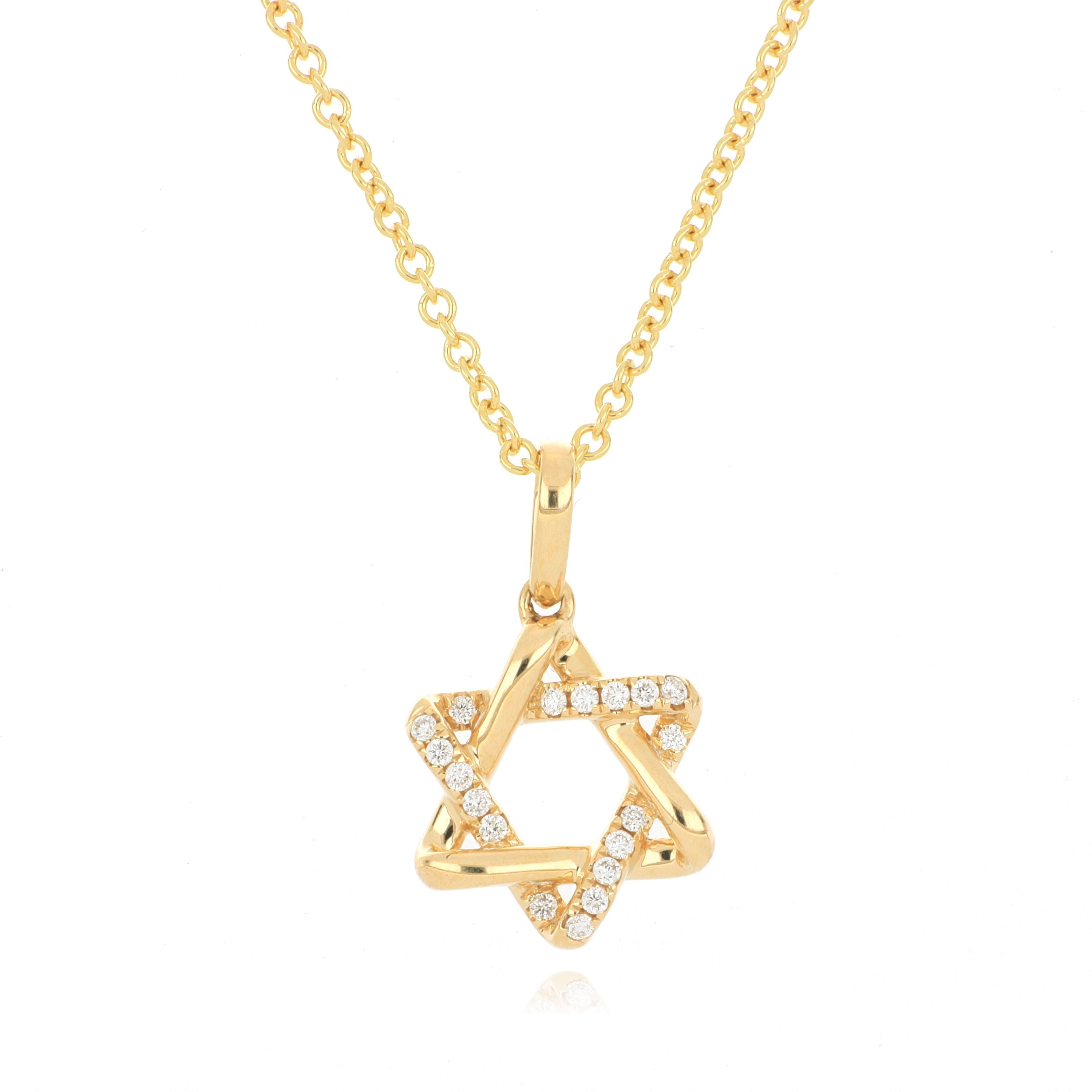 18k Yellow Gold Diamond Accented Star of David Necklace