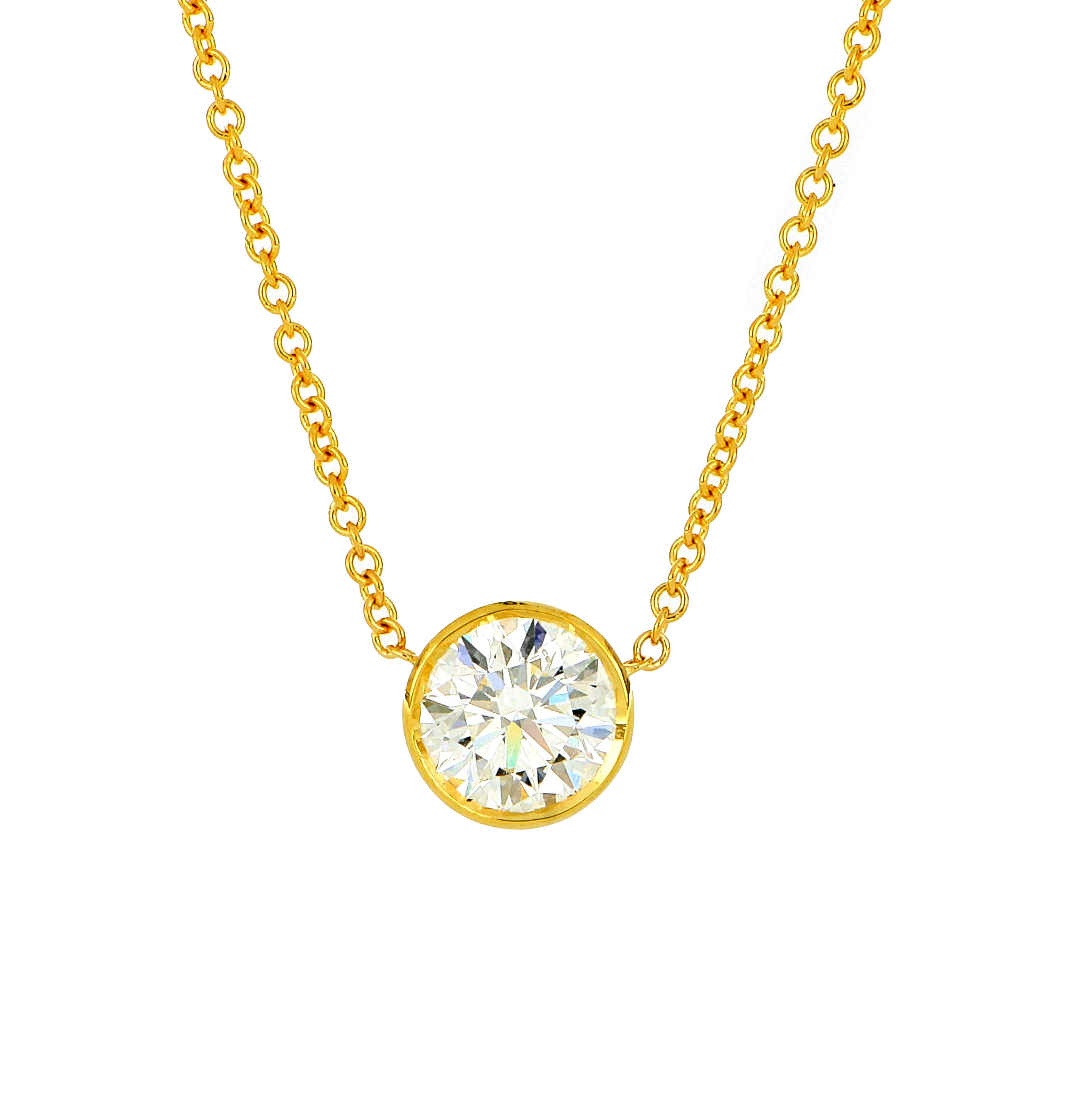 18k Yellow Gold Bezel Set Diamond Necklace