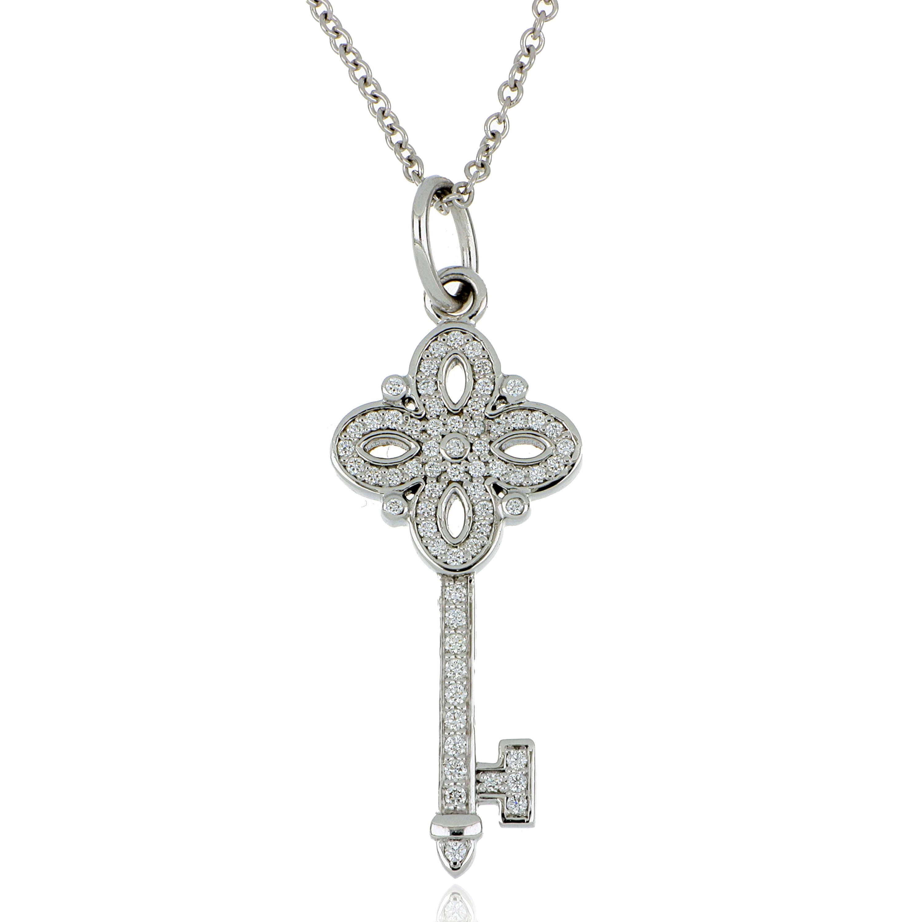 18k White Gold Tiffany & Co. Diamond Key Pendant