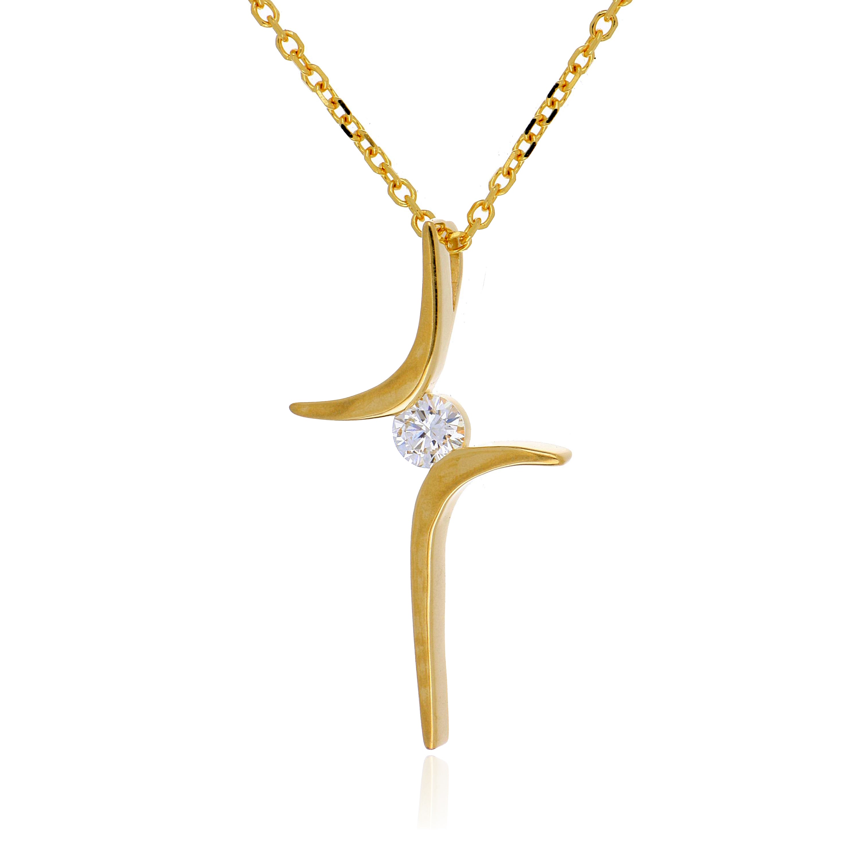 18k Yellow Gold Solitaire Diamond Cross