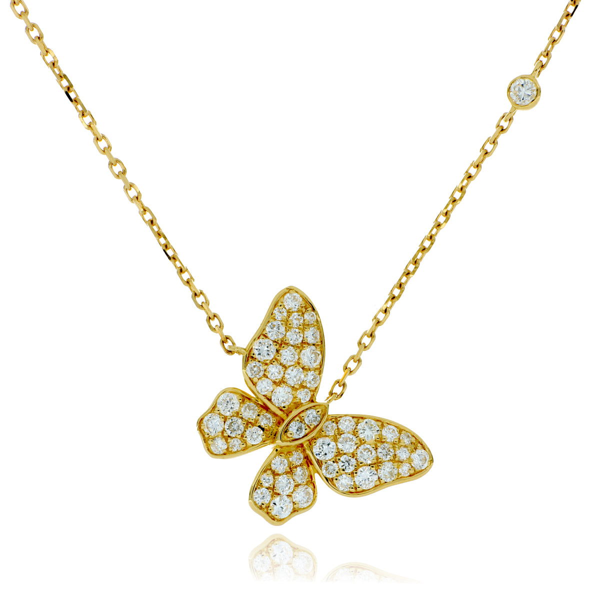18k Yellow Gold Diamond Butterfly Necklace