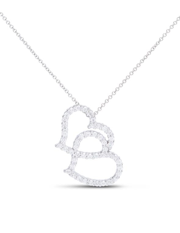 18k White Gold Diamond Double Heart Necklace