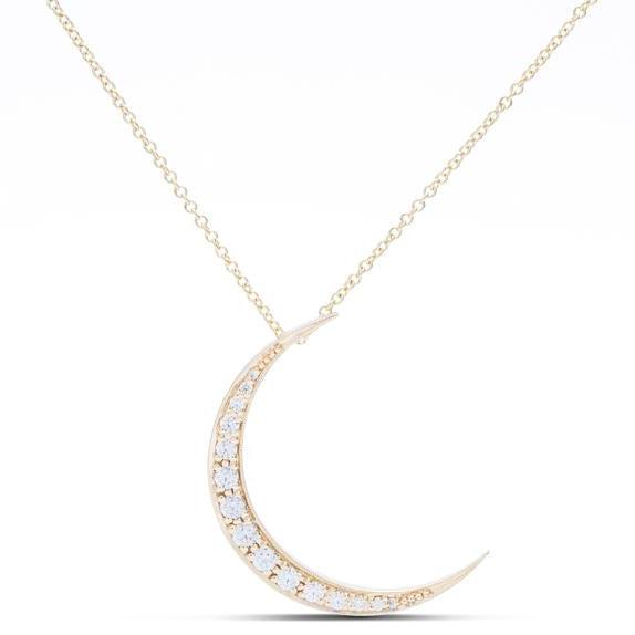 18k Yellow Gold Diamond Accented Crescent Moon Necklace