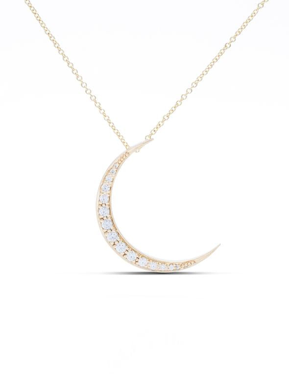 18k Yellow Gold Diamond Accented Crescent Moon Necklace