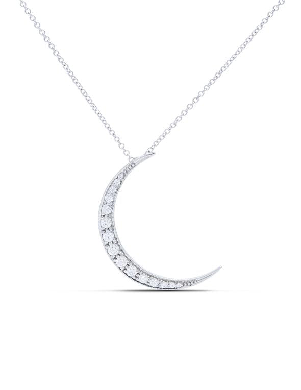 18k Yellow Gold Diamond Accented Crescent Moon Necklace