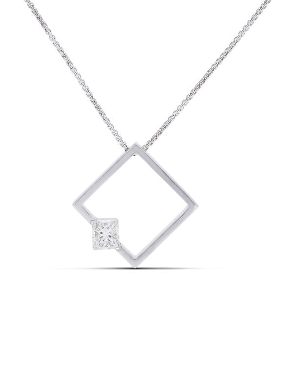 18k White Gold Princess Cut Diamond Solitaire Necklace