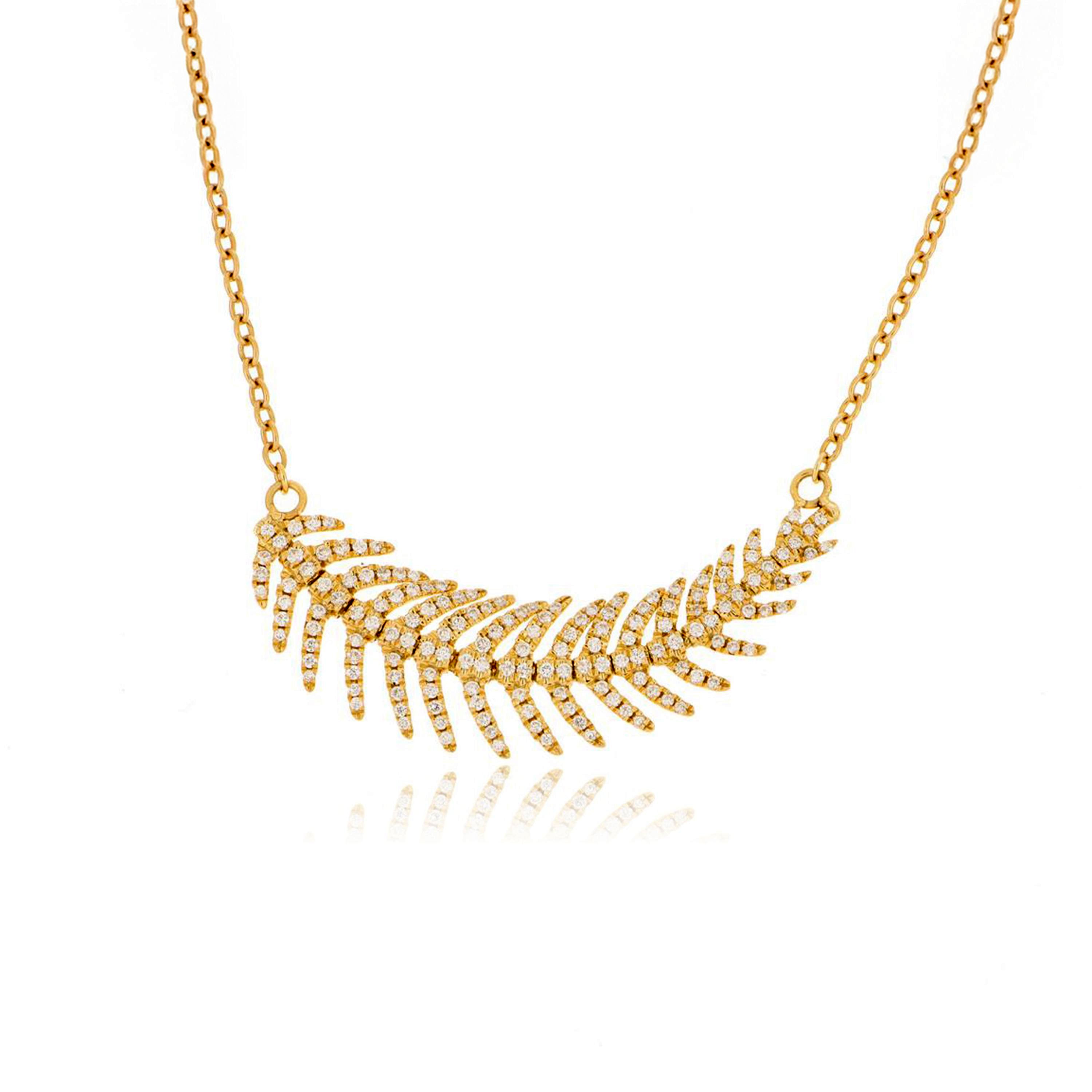 18k Yellow Gold Diamond Accented Feather Necklace