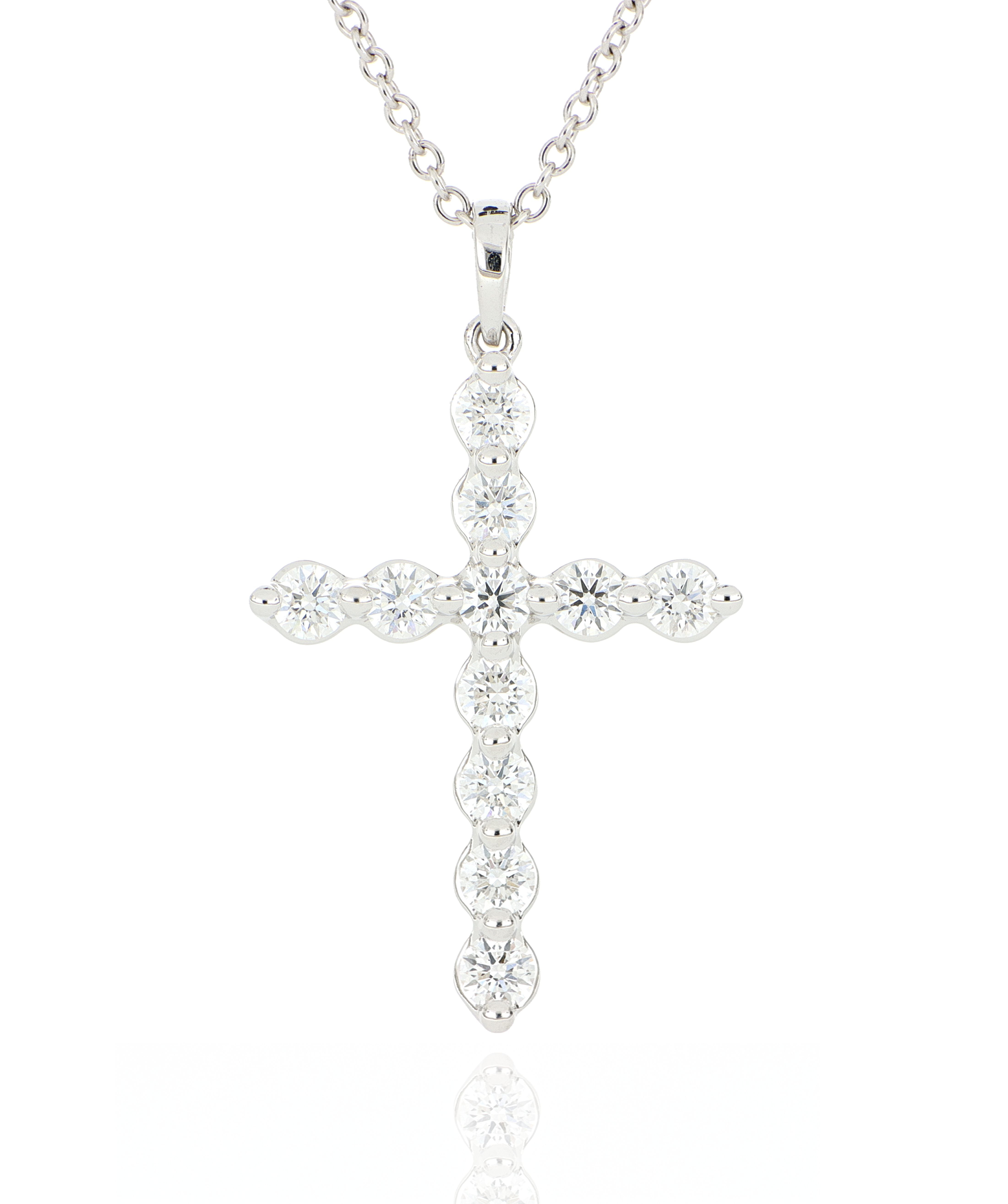 18k White Gold Diamond Cross Necklace