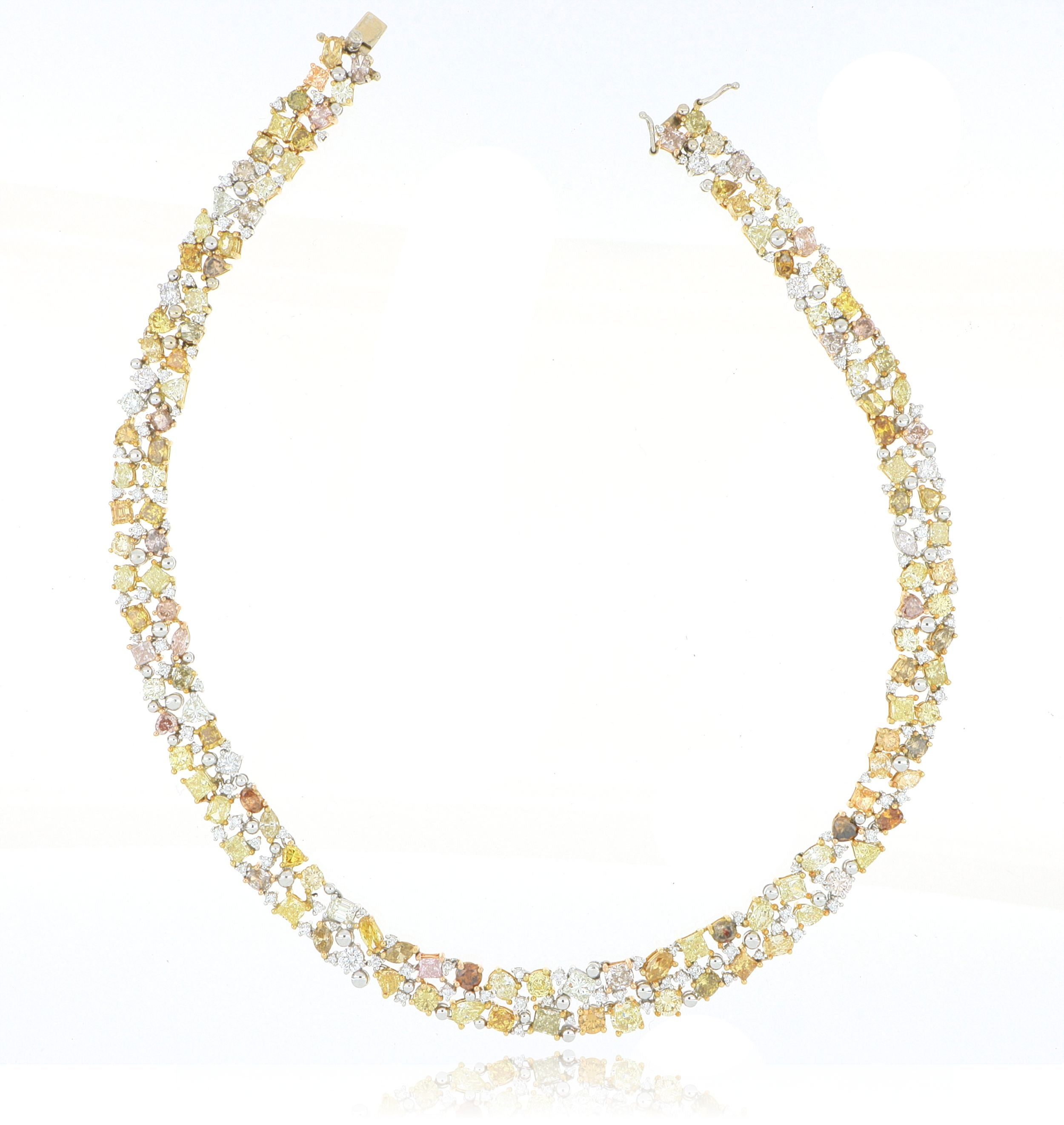 18k White and Yellow Gold Multi-Colored Fancy Shaped Diamond necklace - Charles Koll Jewelers