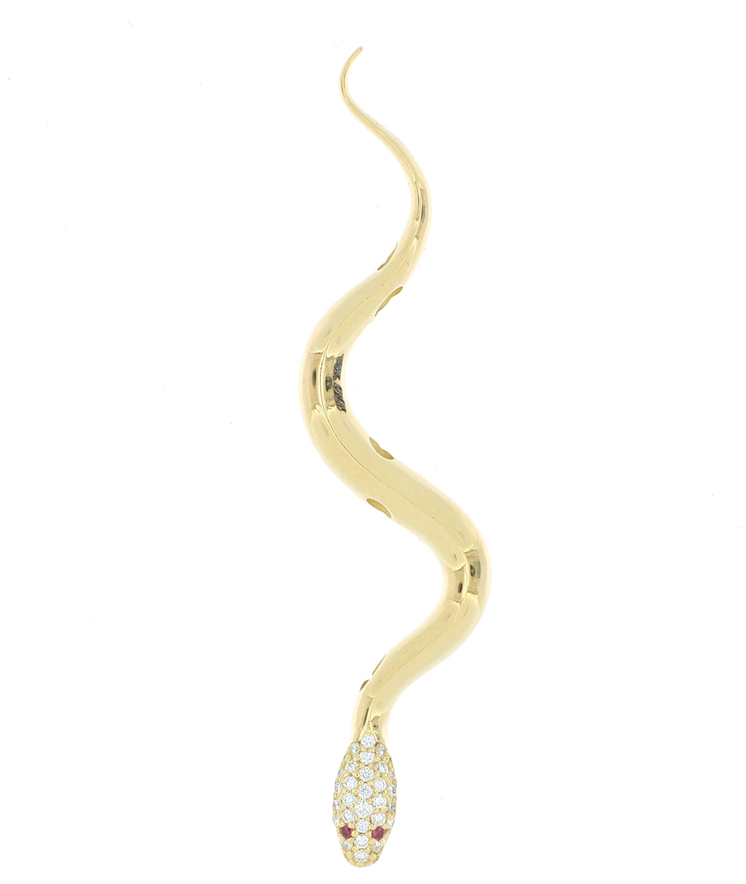 18k Yellow Gold Diamond and Ruby Accented Snake Lariat Necklace