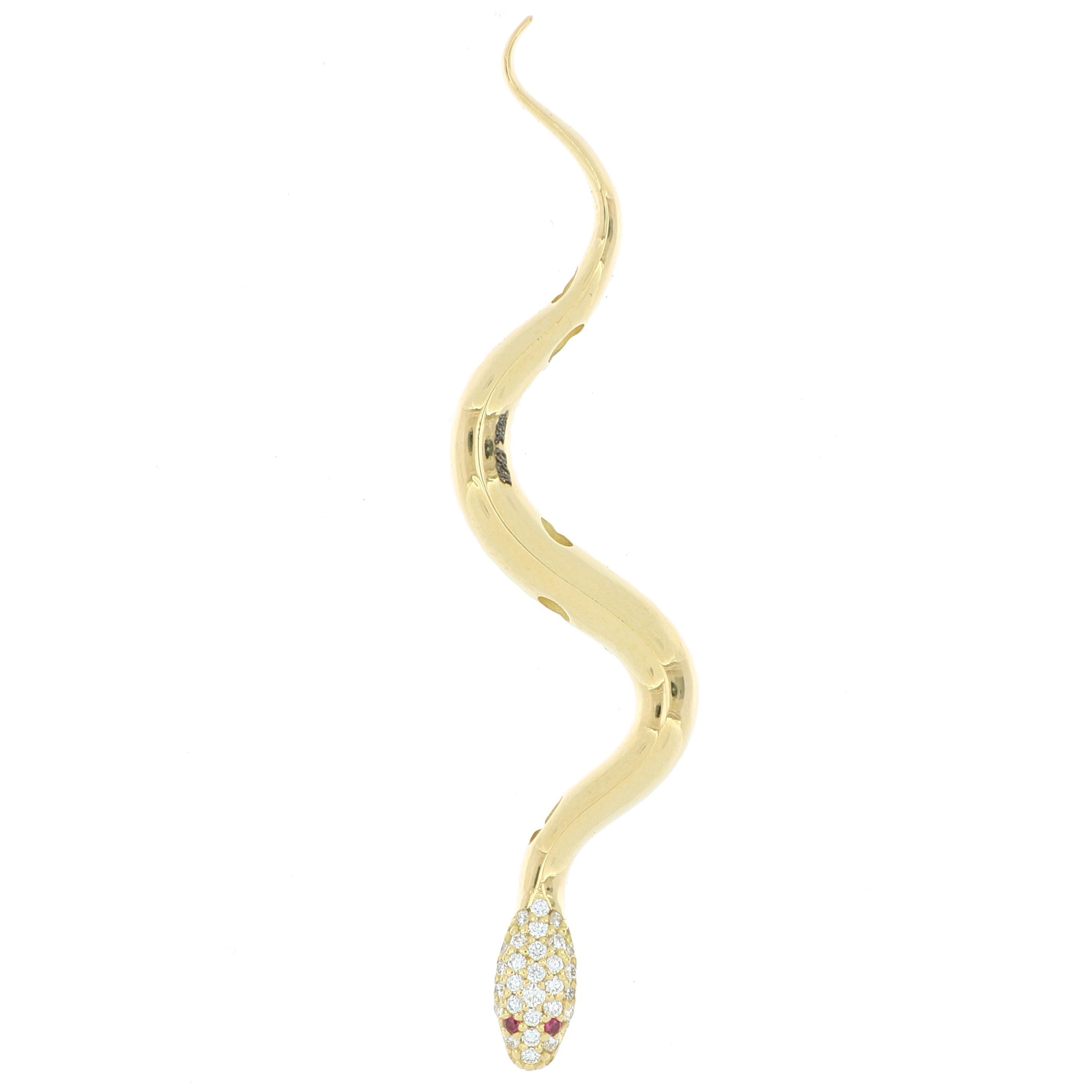 18k Yellow Gold Diamond and Ruby Accented Snake Lariat Necklace