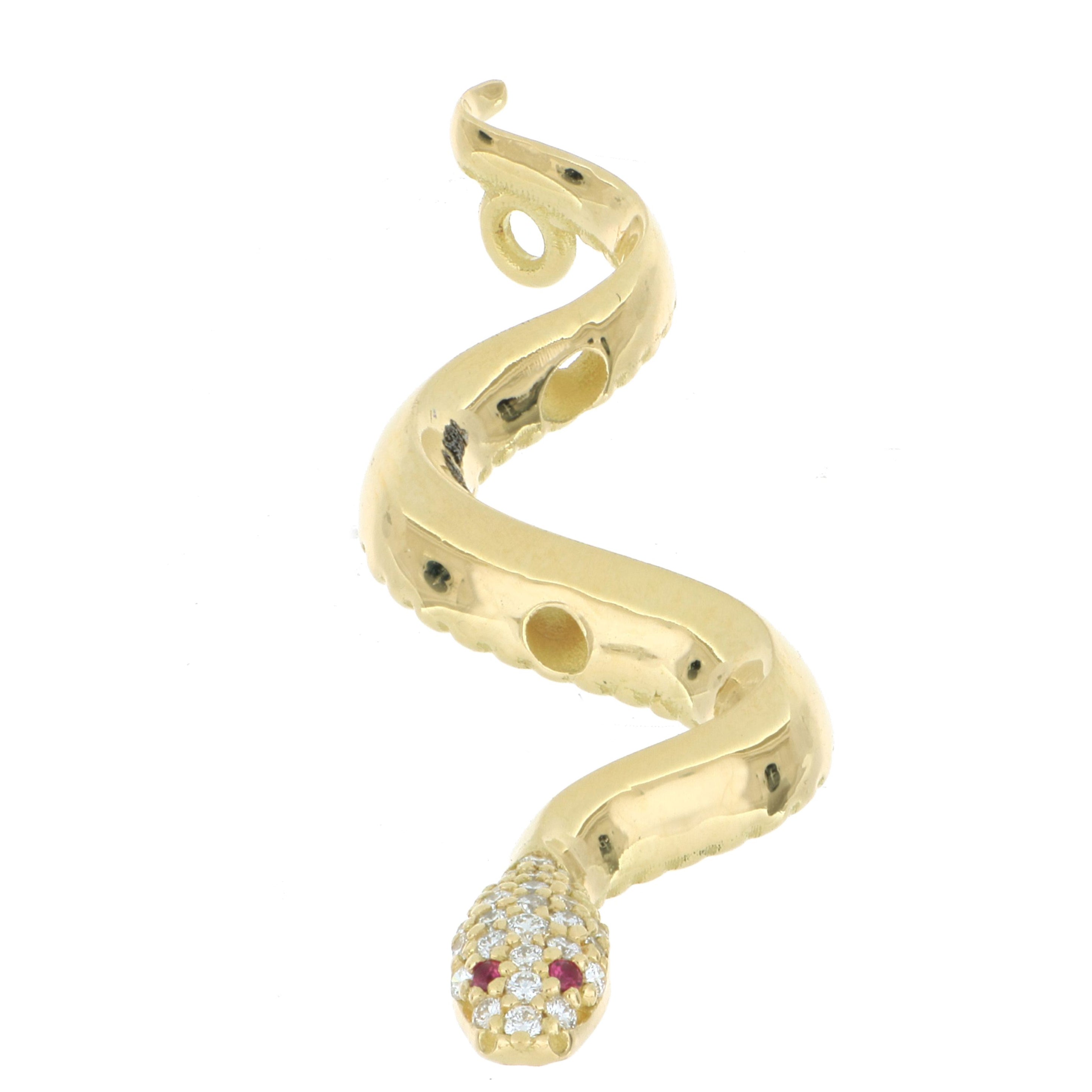 18k Yellow Gold Diamond and Ruby Accented Snake Lariat Necklace