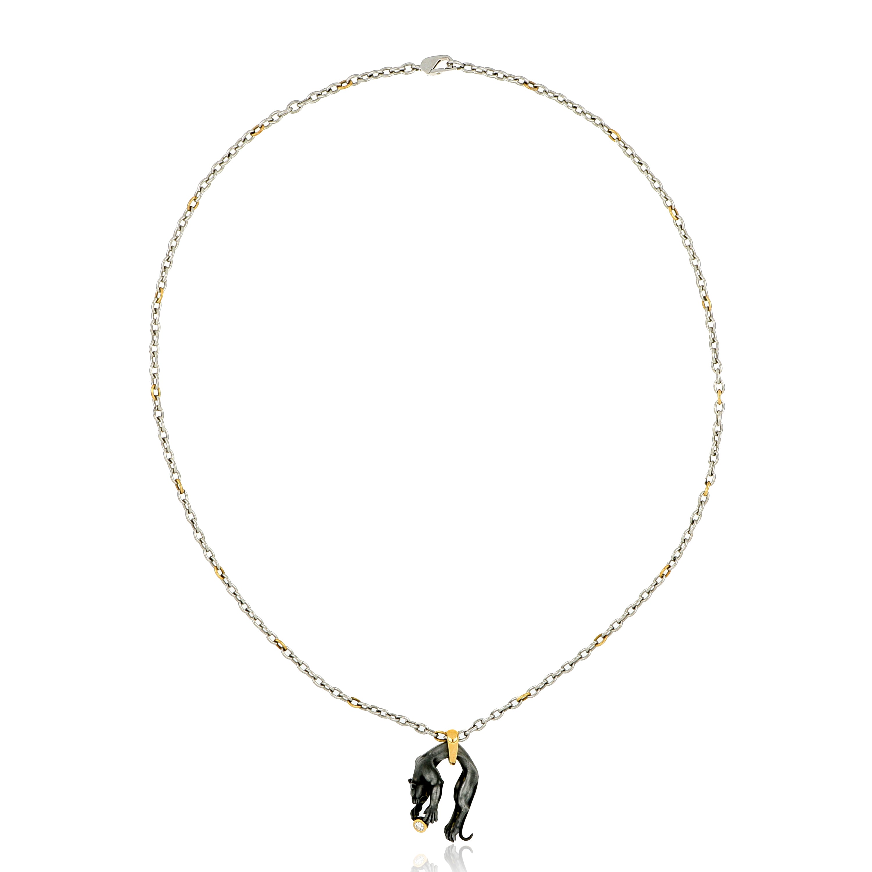 18k Yellow Gold and Steel Carrera Y Carrera Diamond Panther Necklace
