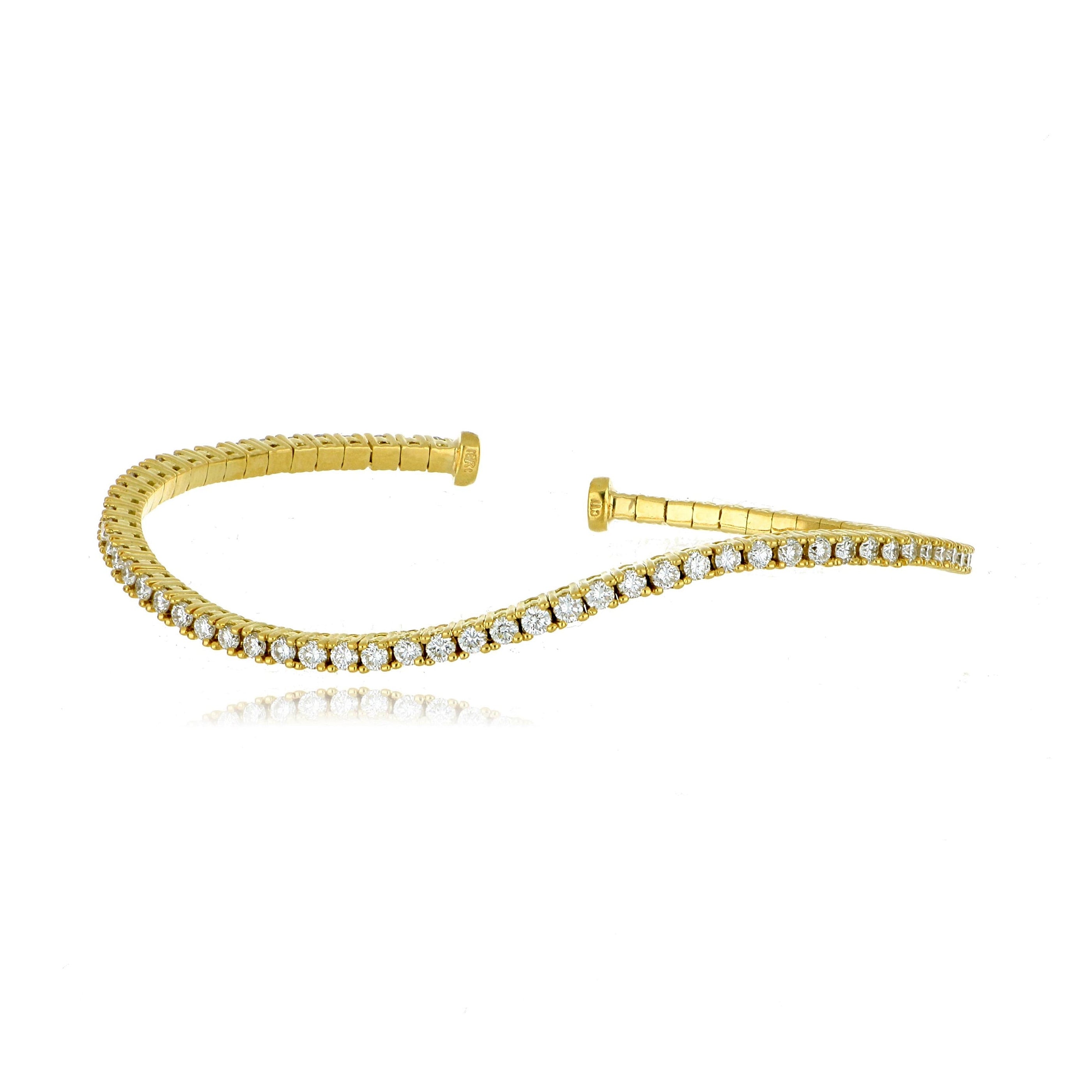 18k Gold Diamond Wave Tennis Bangle - Charles Koll Jewelers
