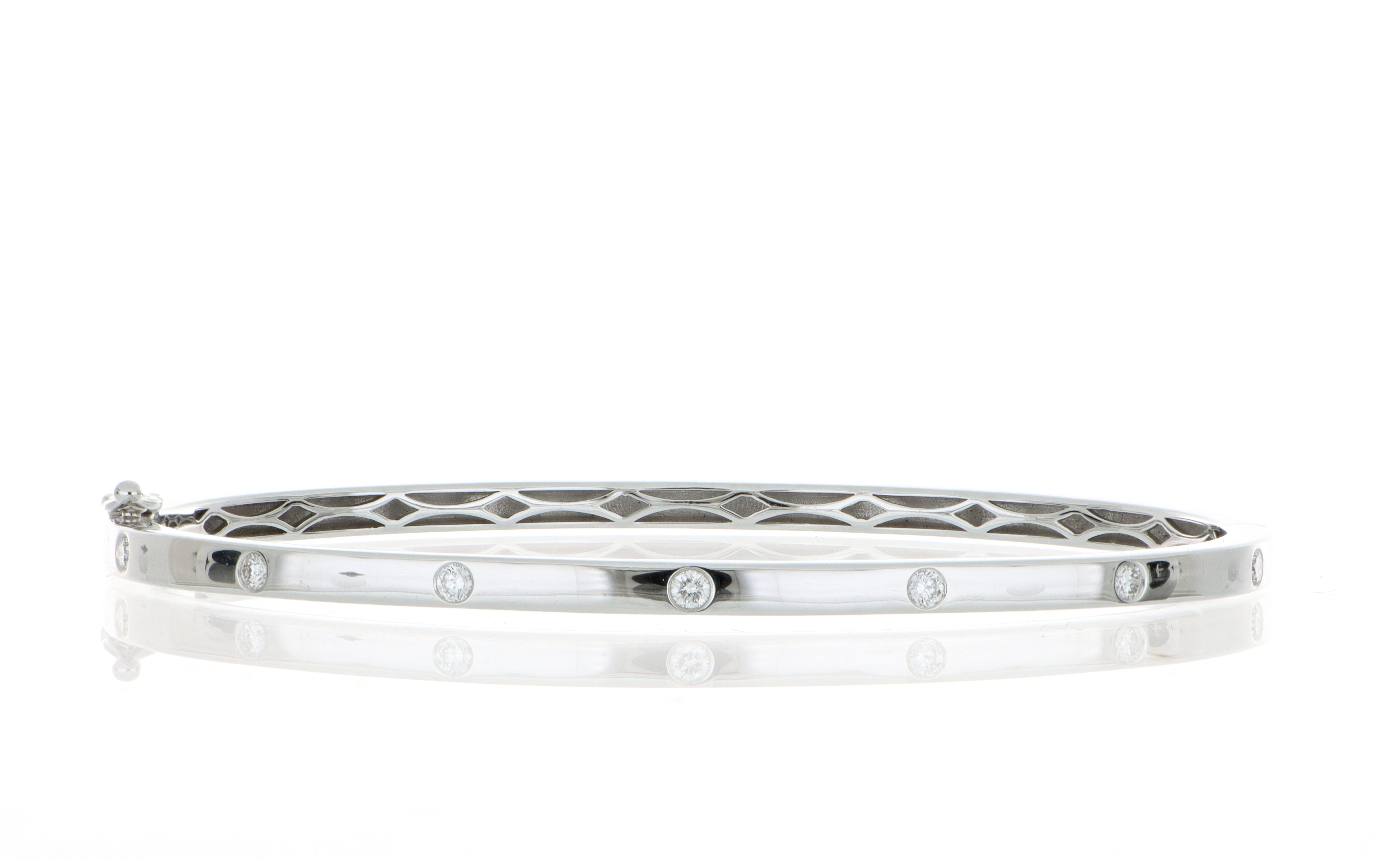 18k White Gold Diamond Accented Diamond Bangle Bracelet