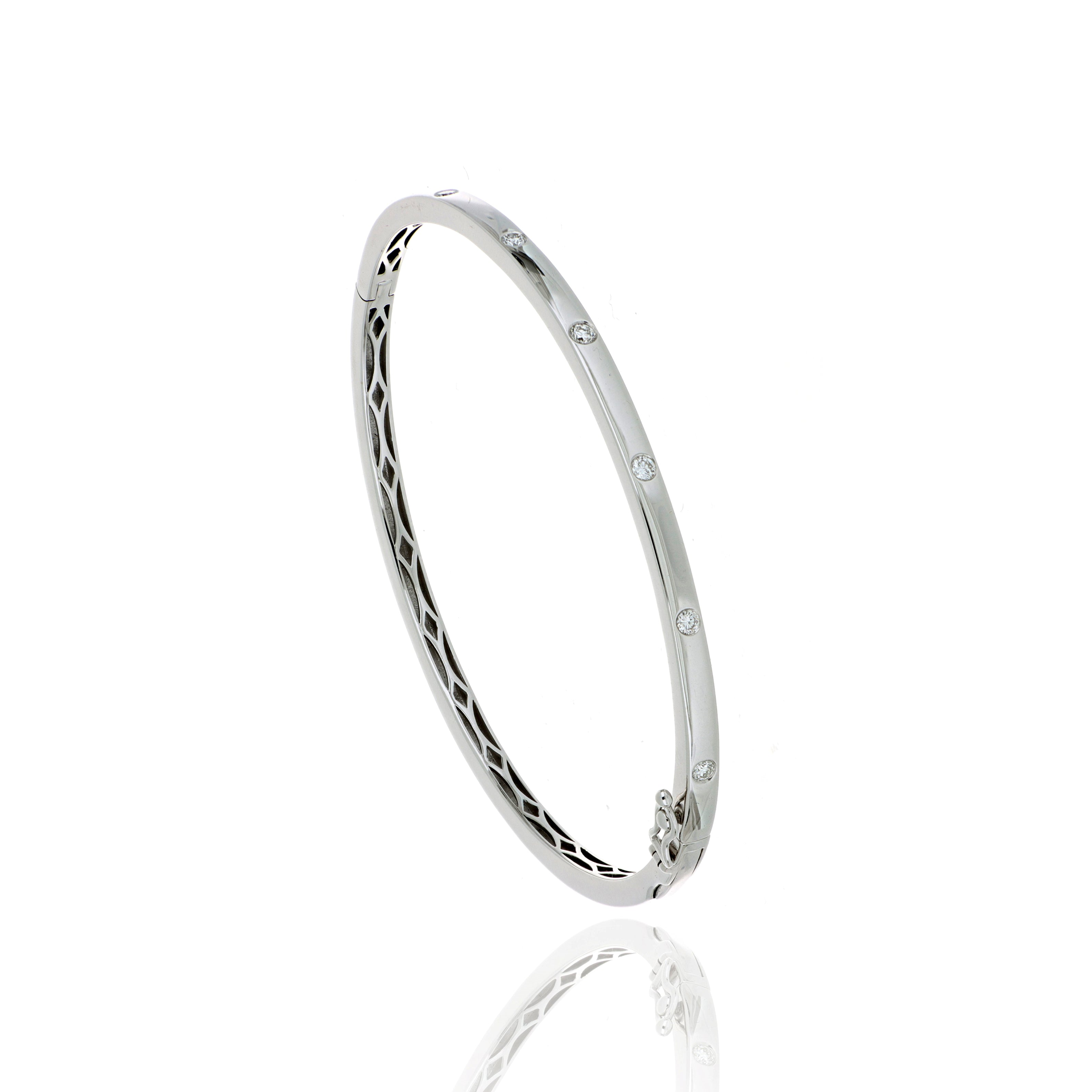 18k White Gold Diamond Accented Diamond Bangle Bracelet