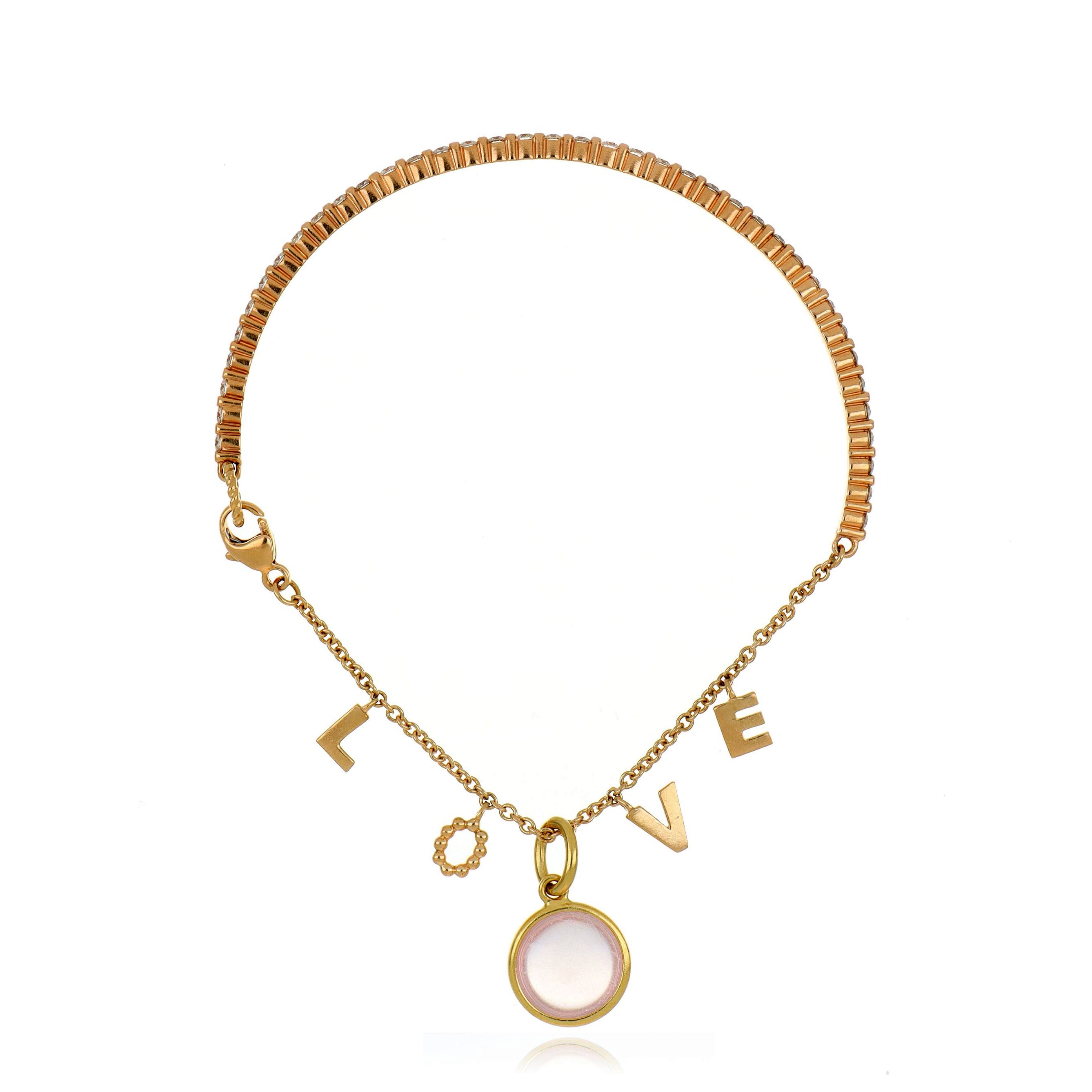 14k Rose Gold Diamond Love Dangle Bracelet - Charles Koll Jewelers