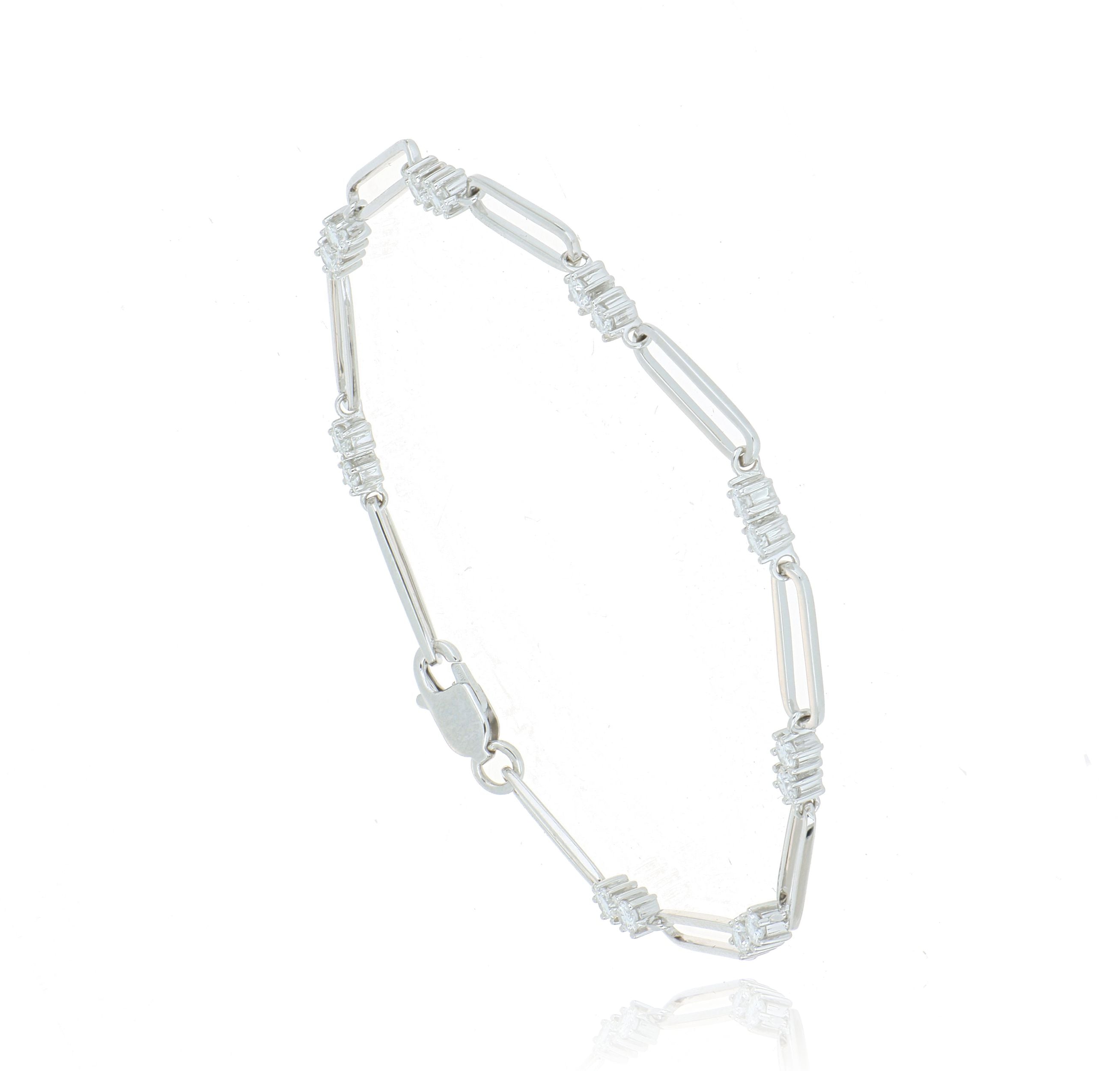 18k White Gold Diamond Paperclip Bracelet