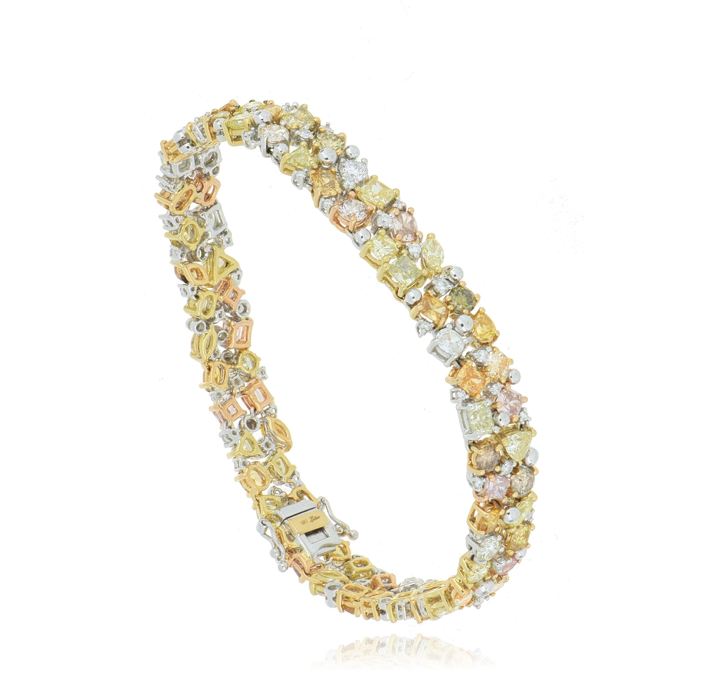 18k White and Yellow Gold Multi-Colored Fancy Shaped Diamond Bracelet - Charles Koll Jewelers