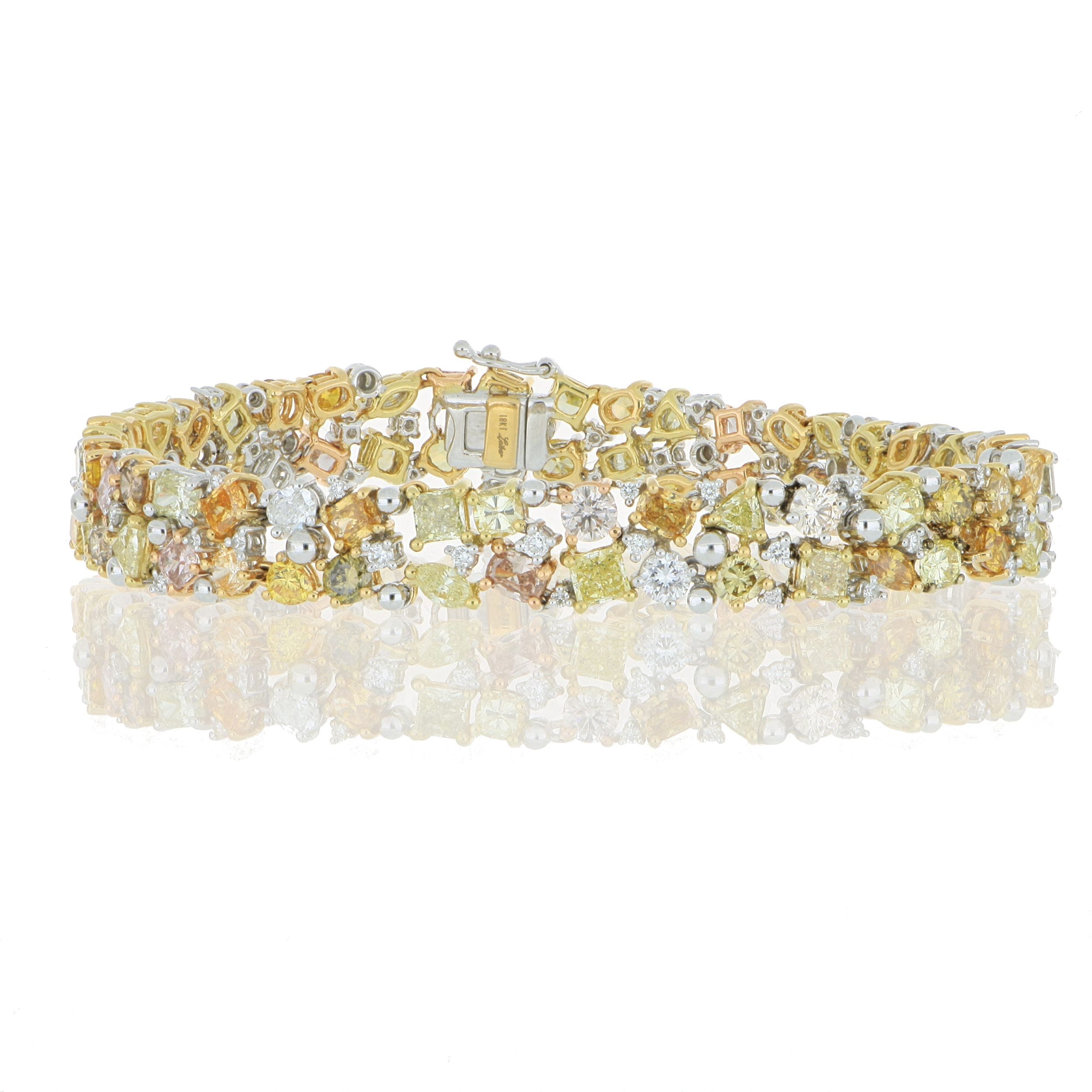 18k White and Yellow Gold Multi-Colored Fancy Shaped Diamond Bracelet - Charles Koll Jewelers