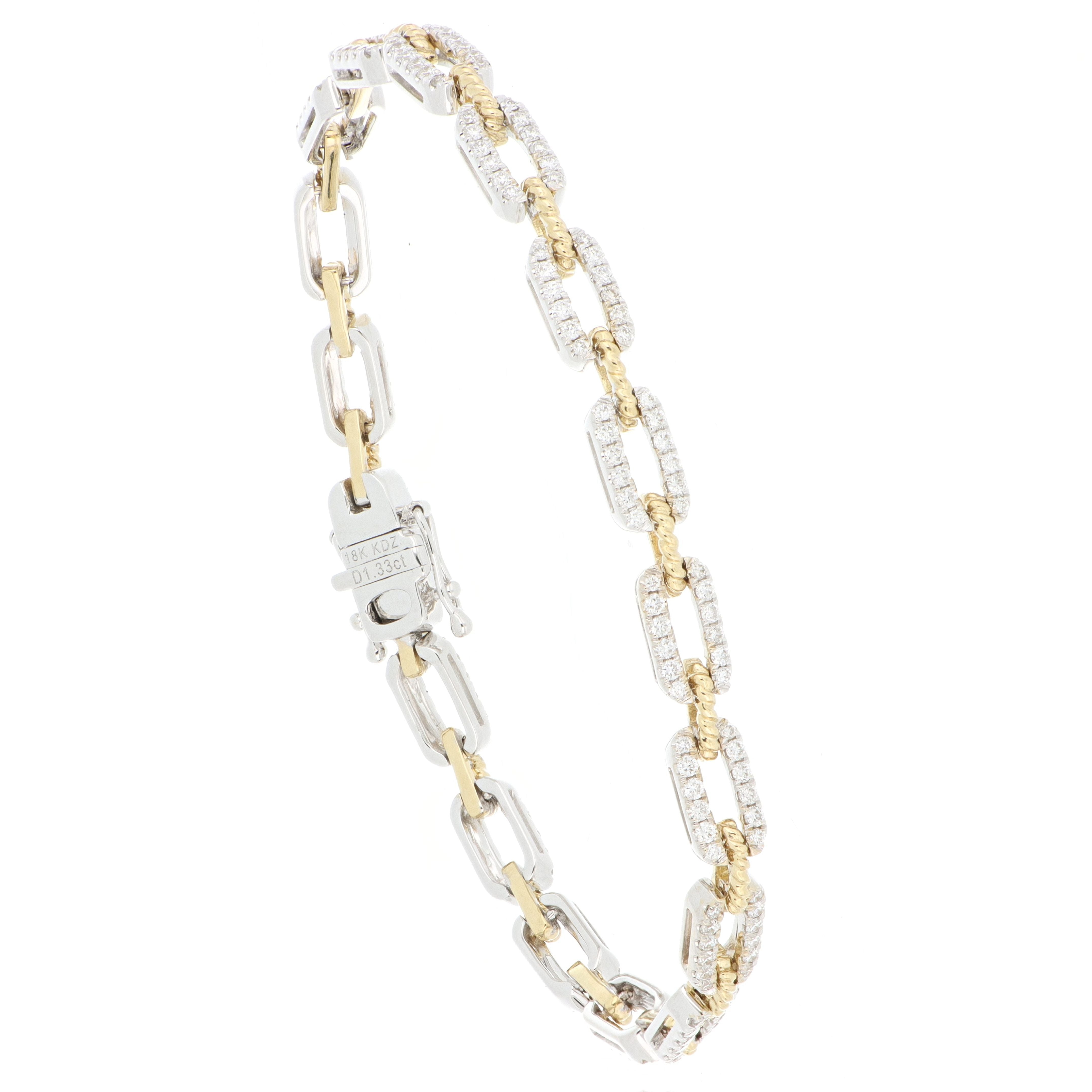 18k Two-Tone Diamond Chain Link Tennis Bracelet - Charles Koll Jewelers