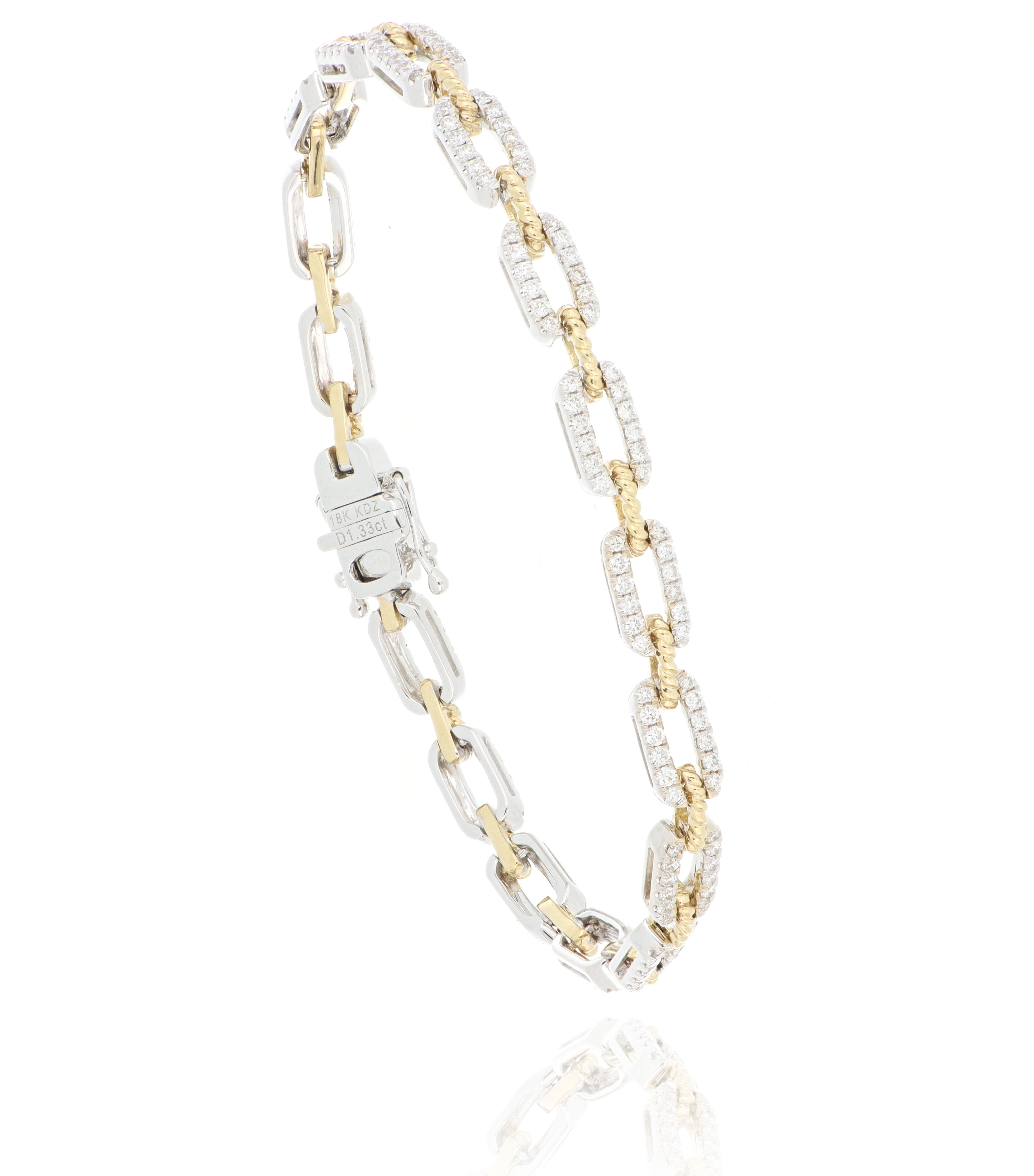 18k Two-Tone Diamond Chain Link Tennis Bracelet - Charles Koll Jewelers