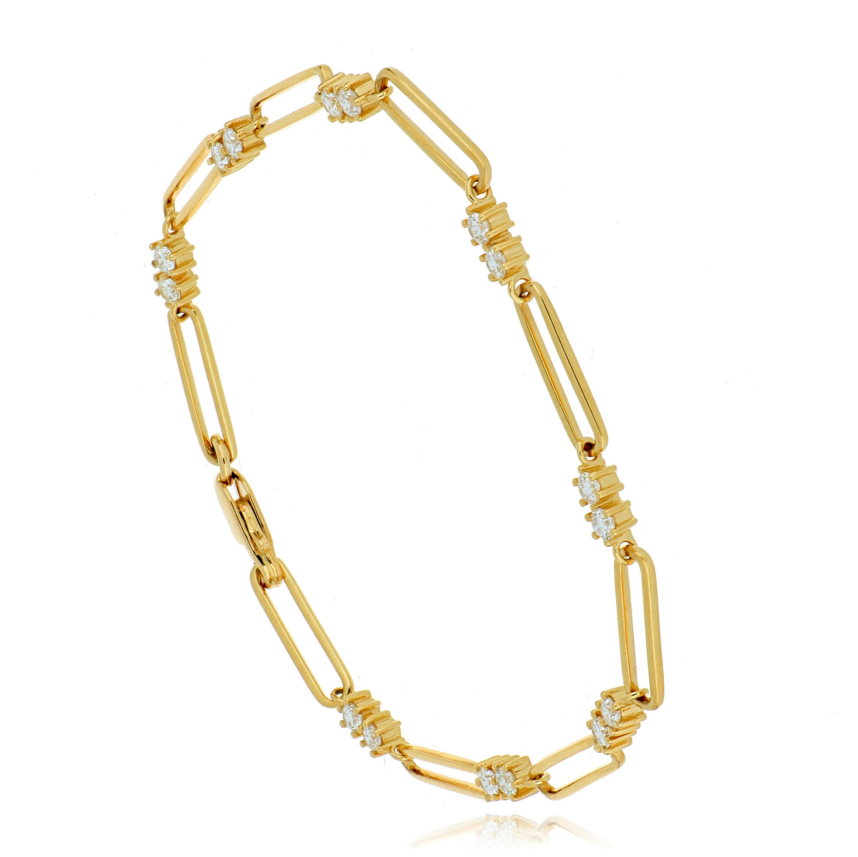 18k Yellow Gold Diamond Paperclip Bracelet