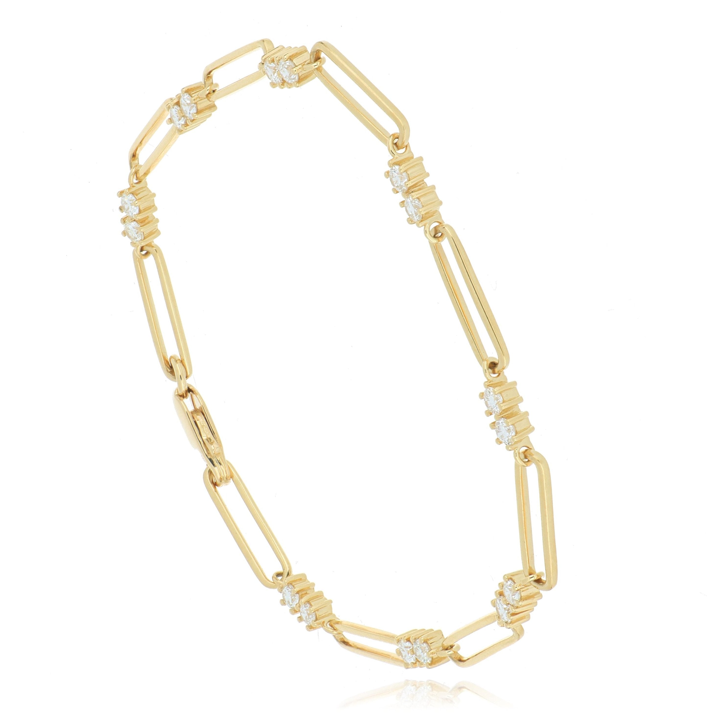 18k Yellow Gold Diamond Paperclip Bracelet - Charles Koll Jewelers