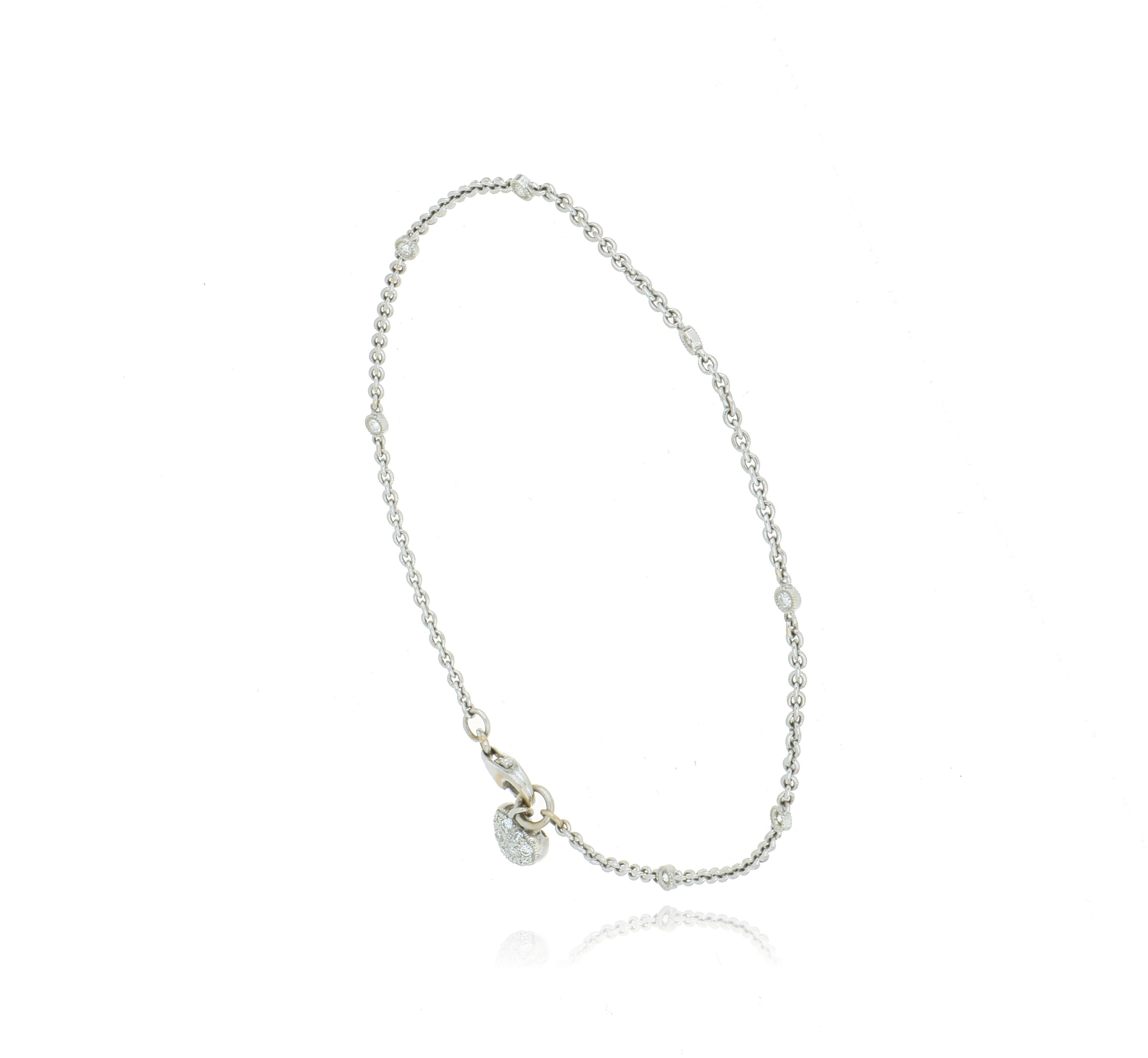 18k White Gold Diamond Pave Heart Tennis Anklet