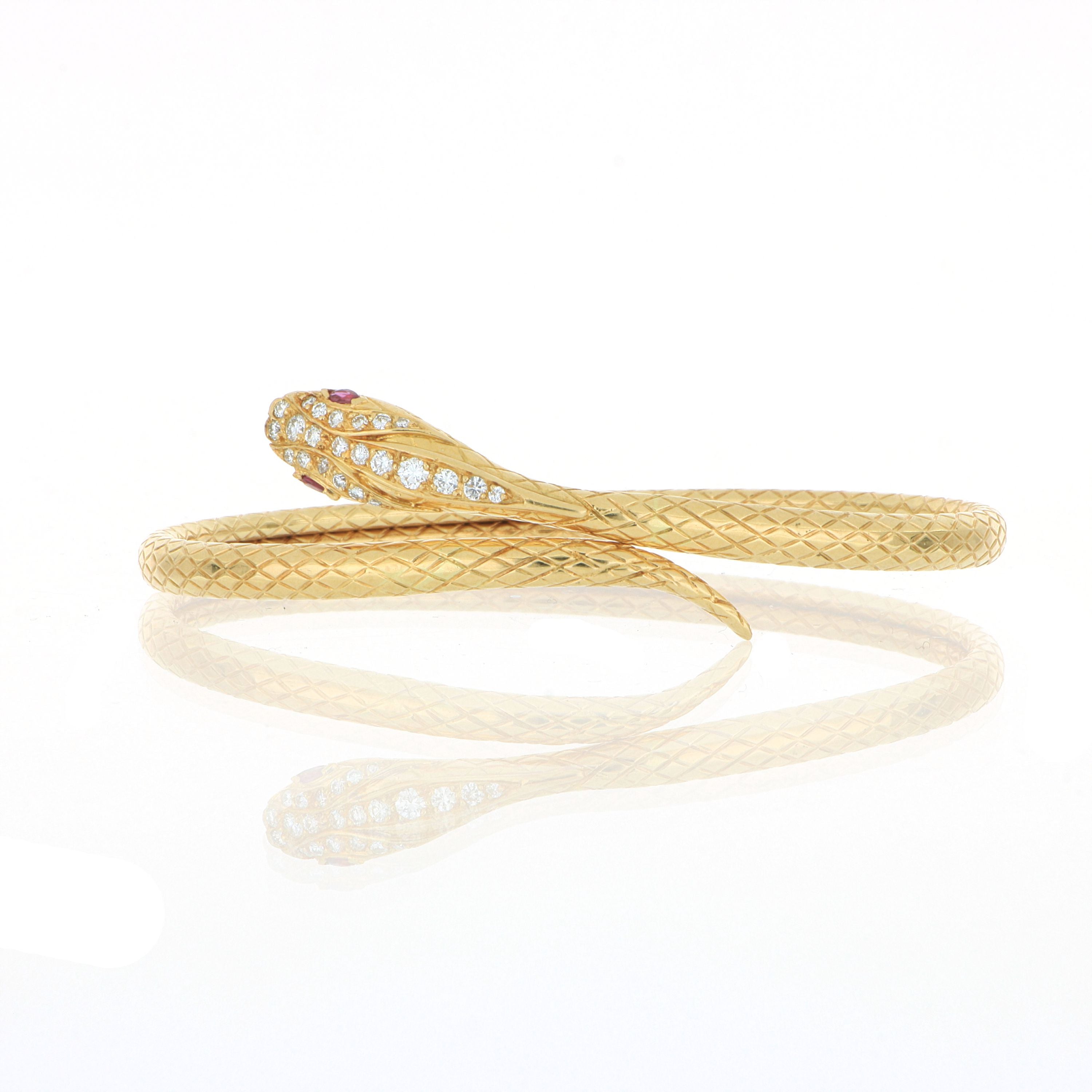 18k Yellow Gold Diamond Accented Snake Bangle