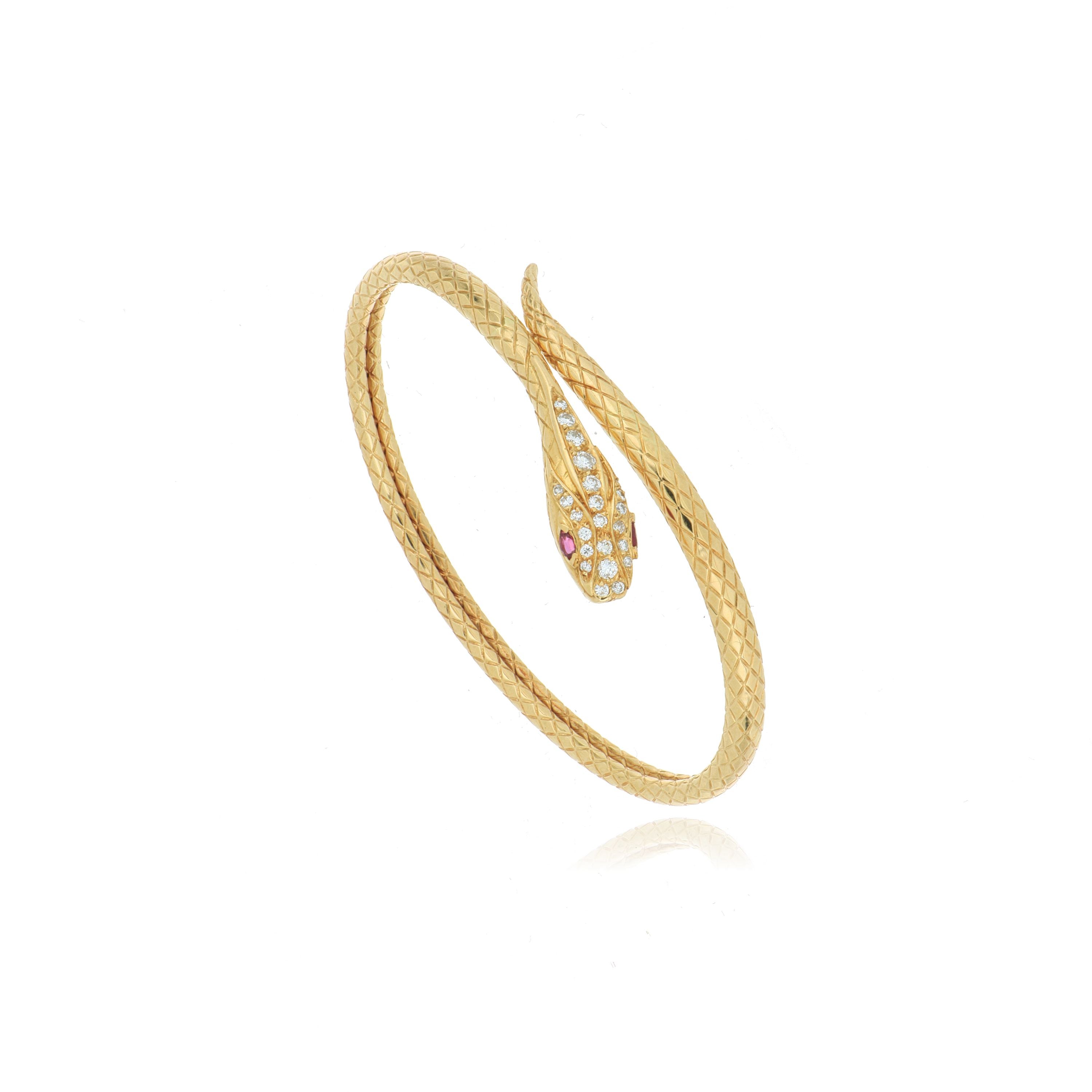 18k Yellow Gold Diamond Accented Snake Bangle