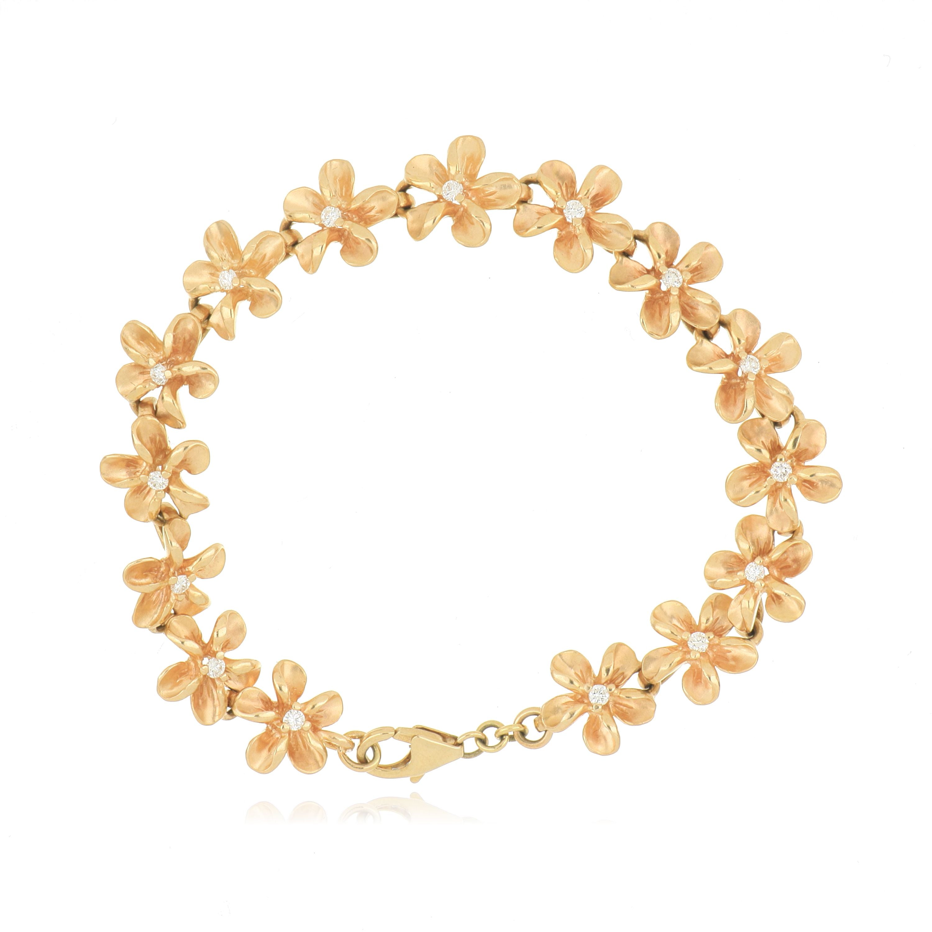 14k Rose Gold Diamond Accented Plumeria Bracelet