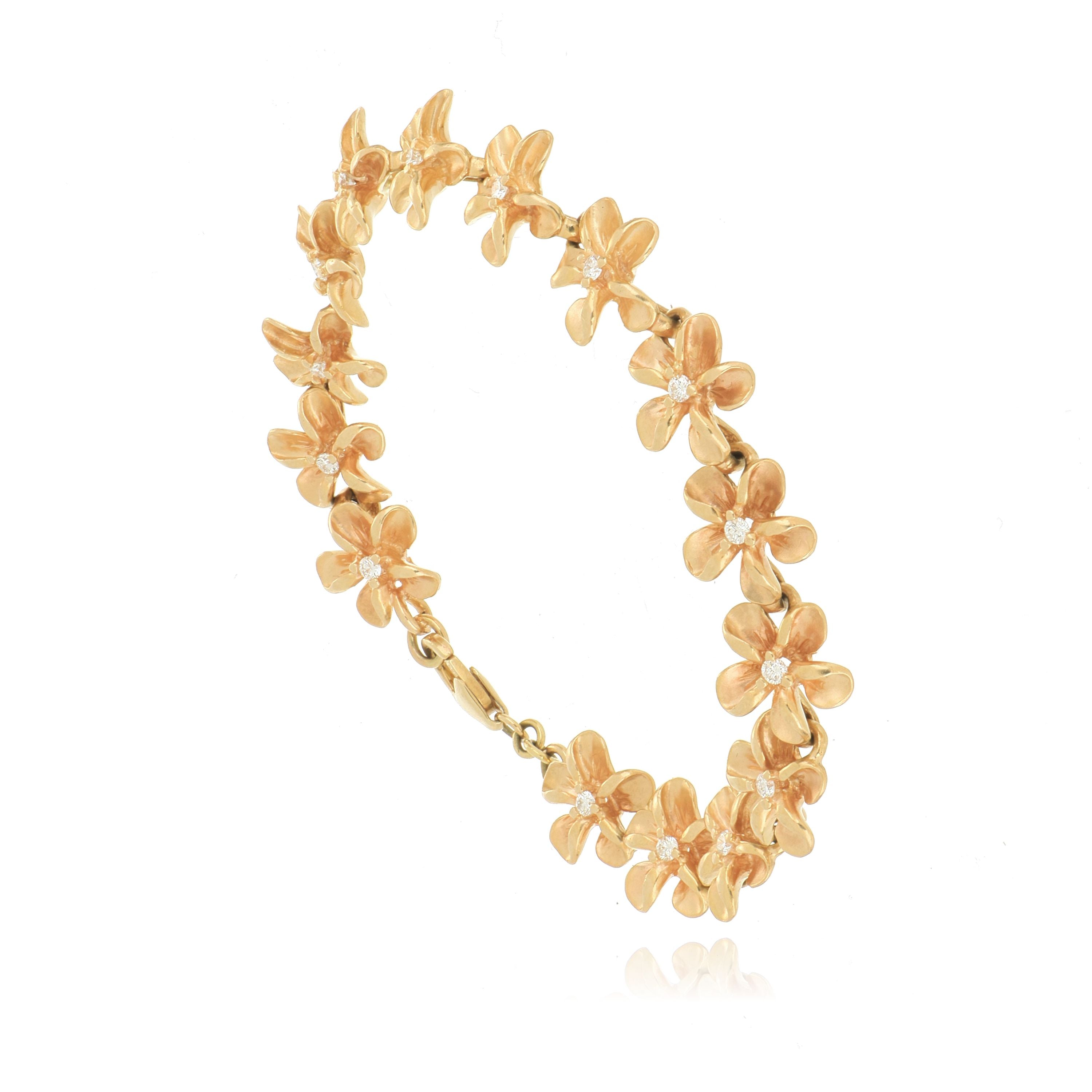 14k Rose Gold Diamond Accented Plumeria Bracelet