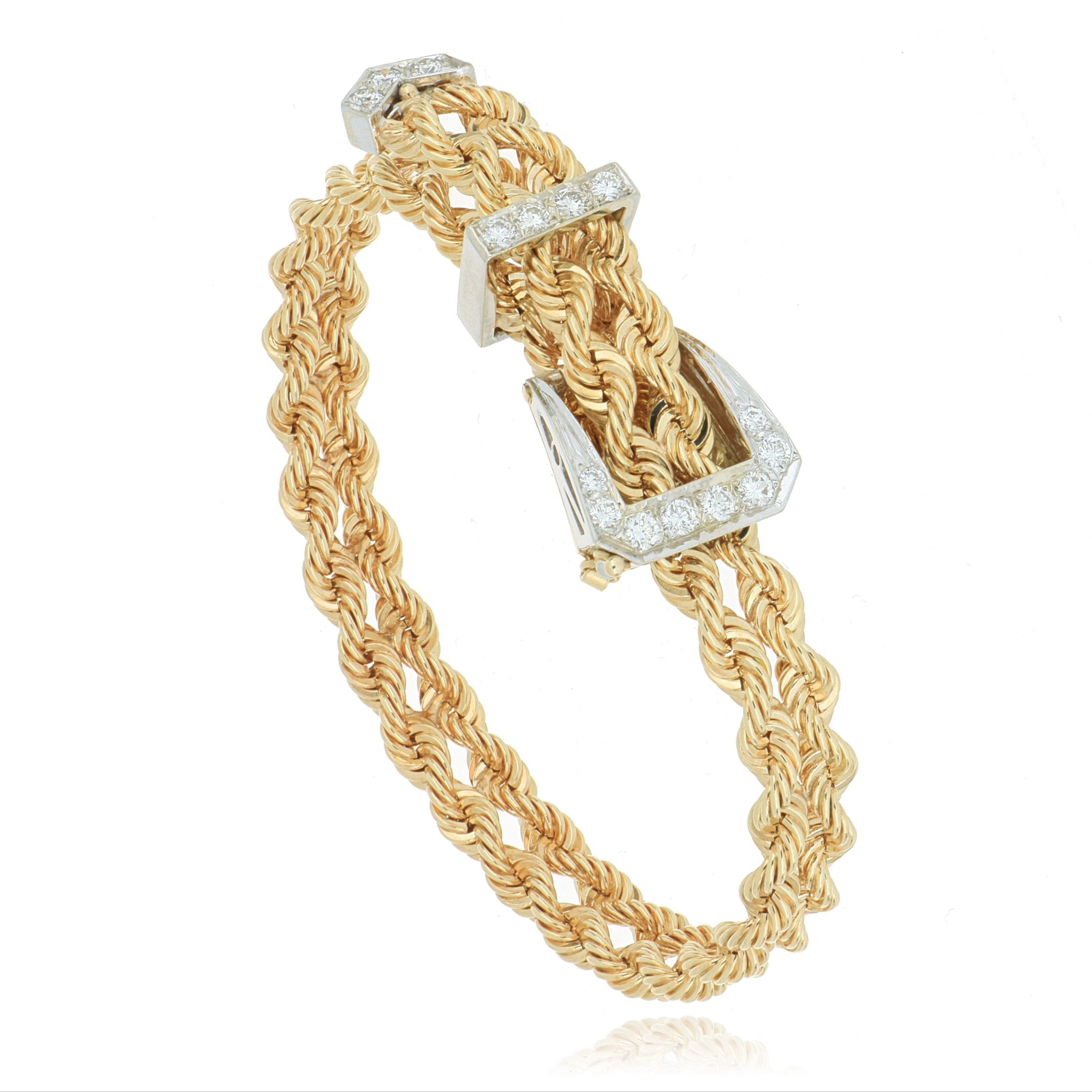 14k Yellow and White Gold Diamond Accented Belt Braclet