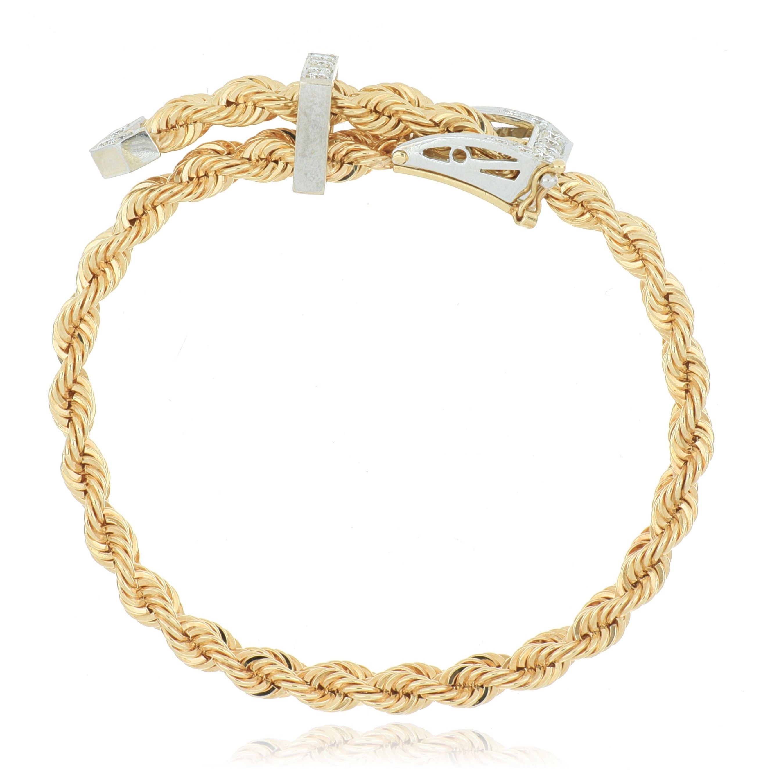 14k Yellow and White Gold Diamond Accented Belt Braclet