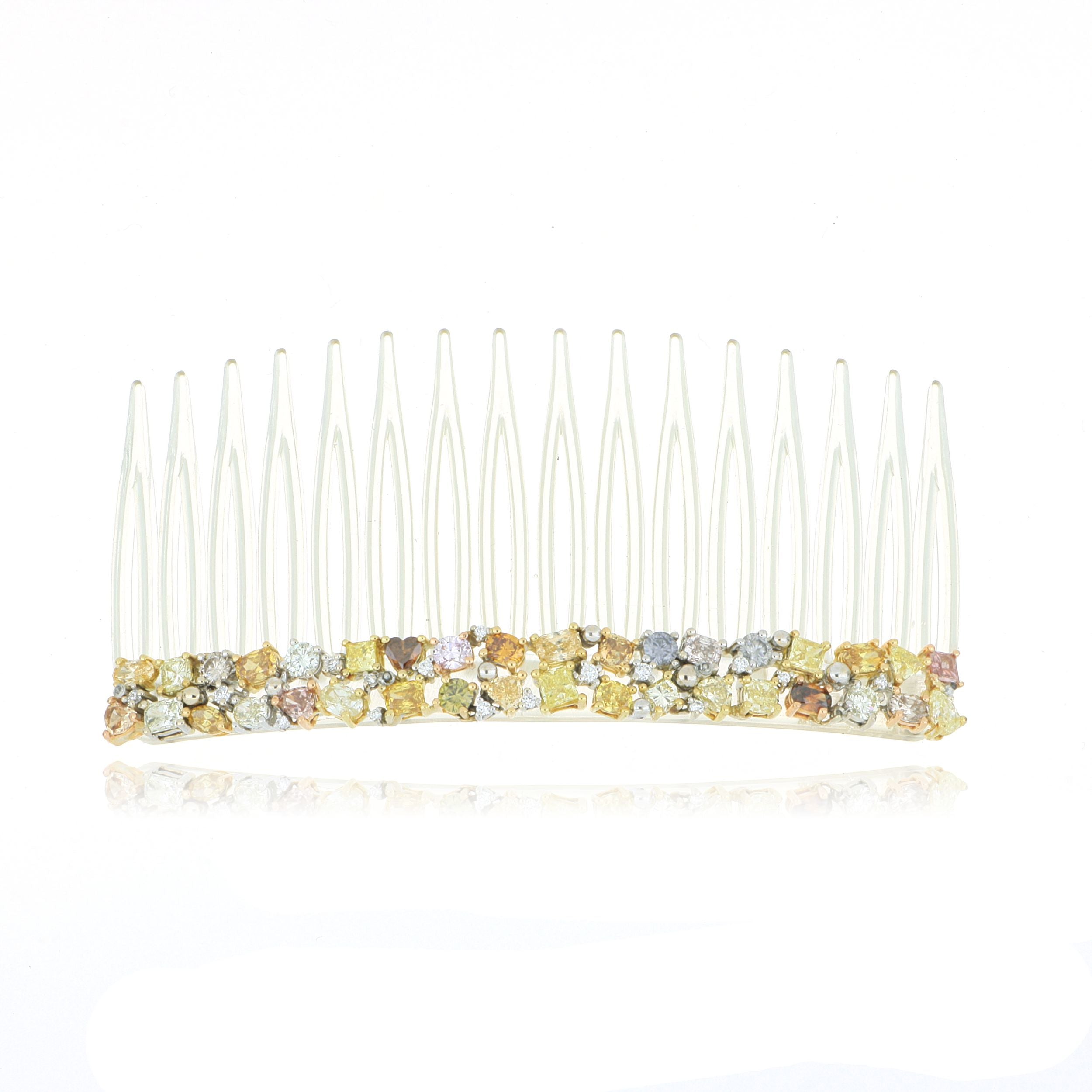 18k White and Yellow Gold Multi-Colored Fancy Shaped Diamond Hair Accessory - Charles Koll Jewelers