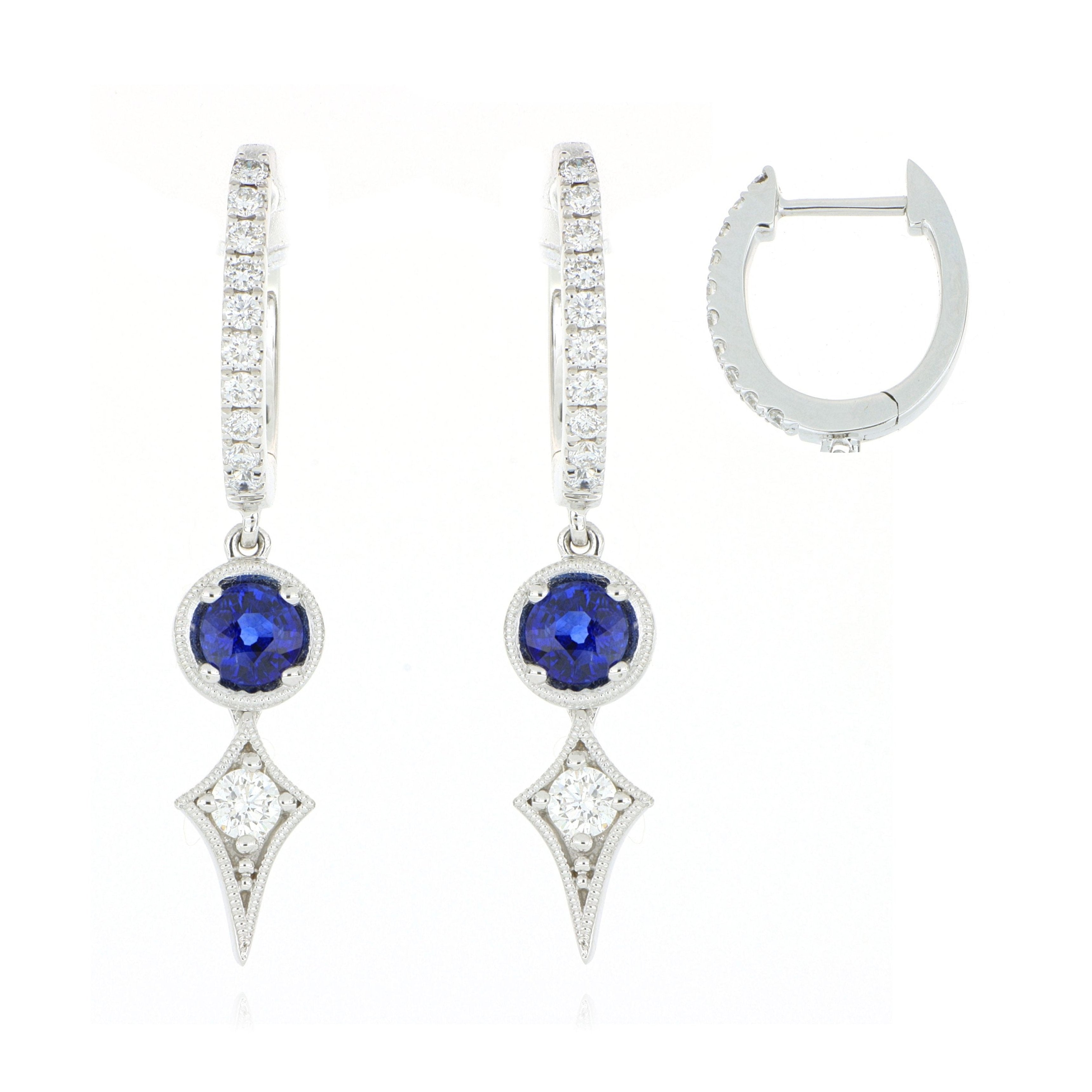 18k White Gold Blue Sapphire and Diamond Drop Earrings