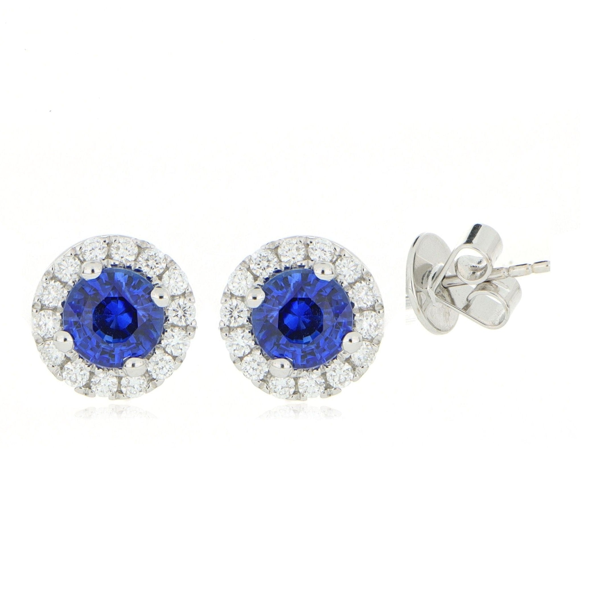 18k White Gold Blue Sapphire and Diamond Halo Studs