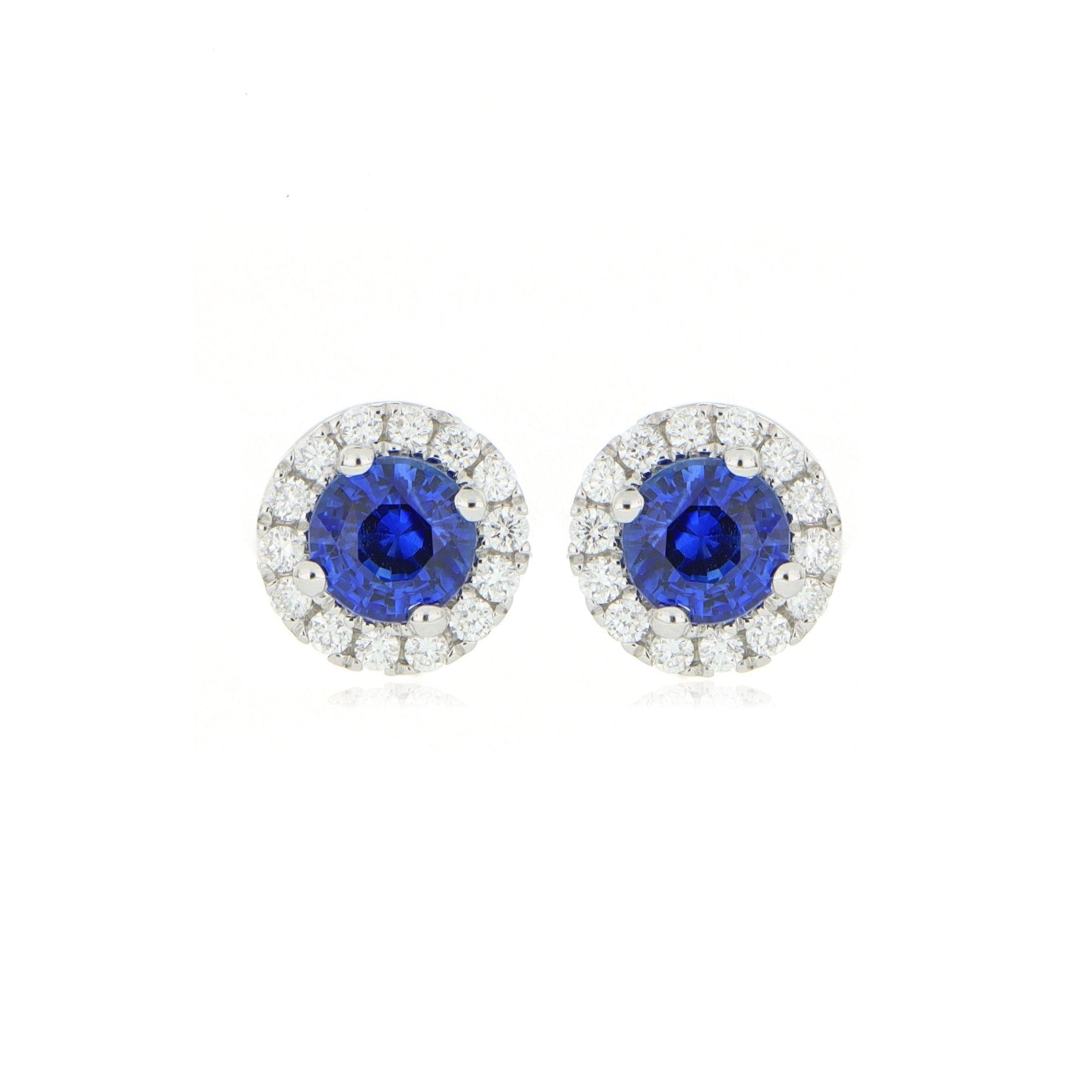 18k White Gold Blue Sapphire and Diamond Halo Studs