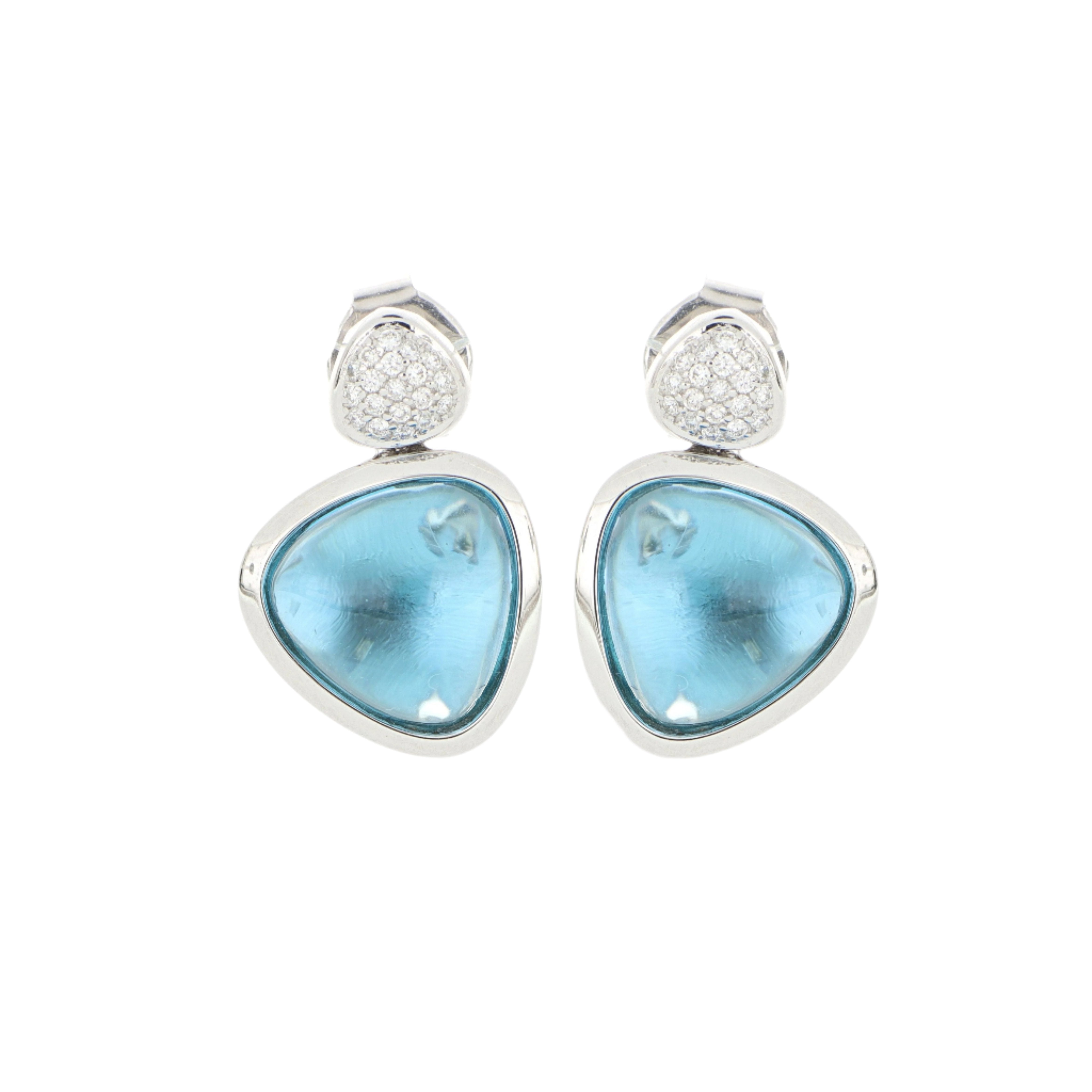 18k White Gold Blue Topaz and Diamond Earrings