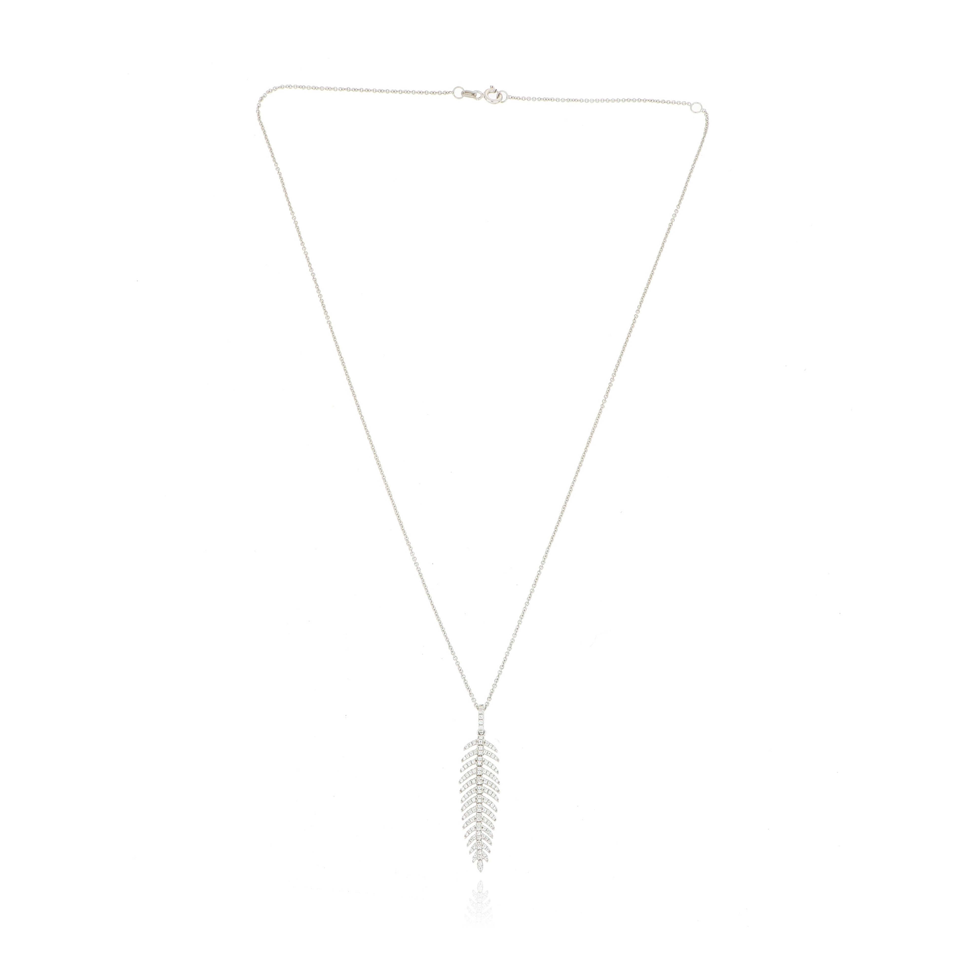 18k White Gold Diamond Accented Feather Necklace