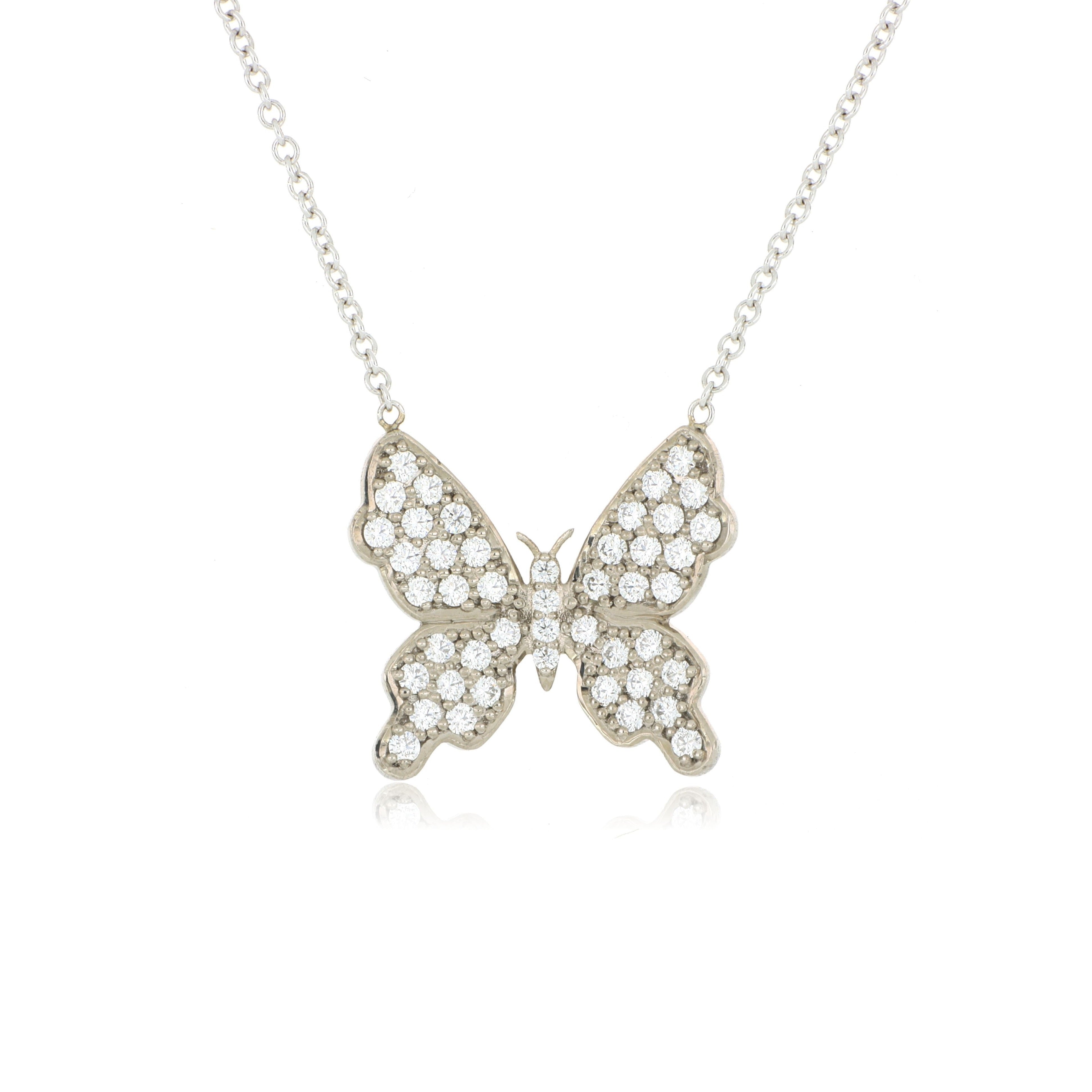 18k White Gold Diamond Butterfly Necklace