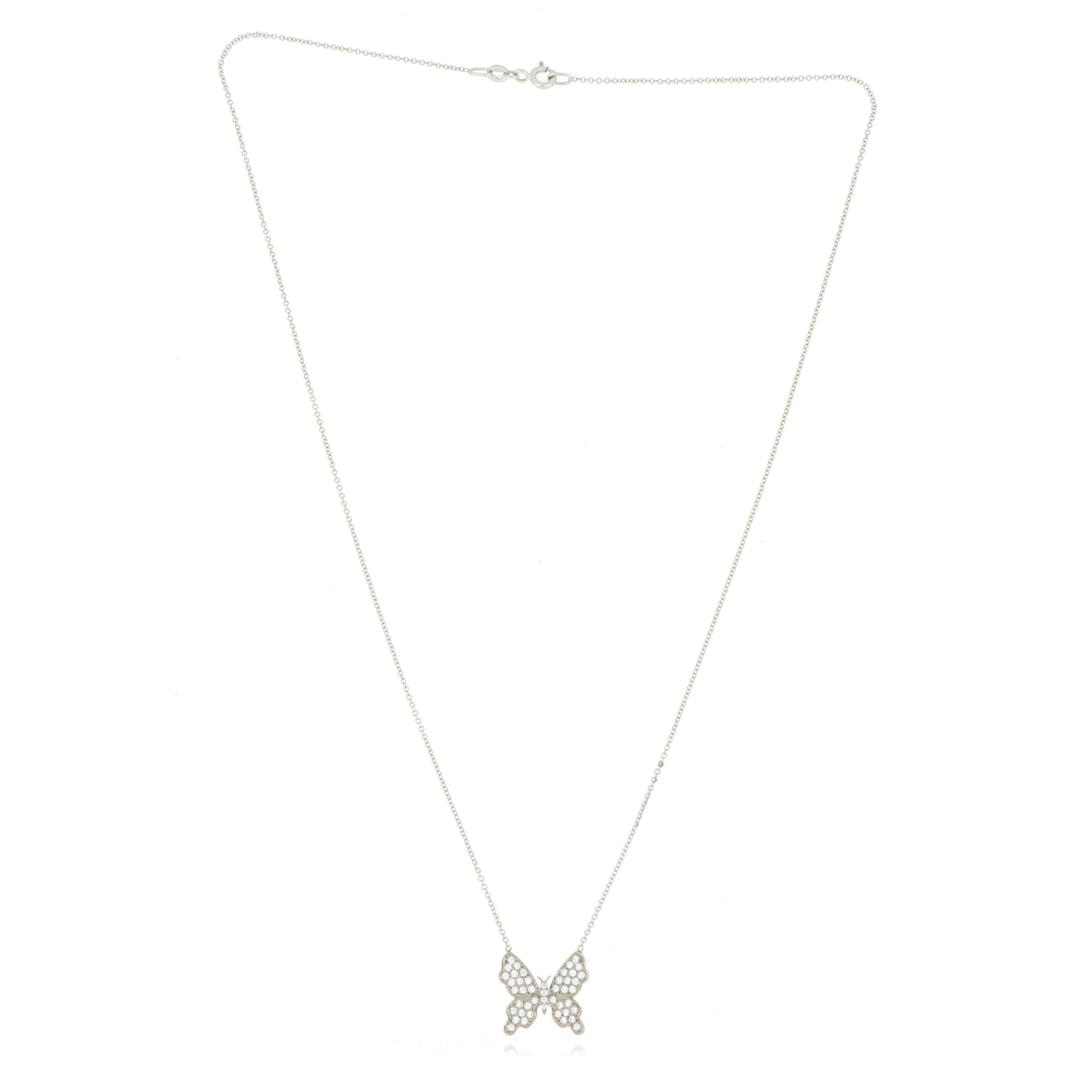 18k White Gold Diamond Butterfly Necklace